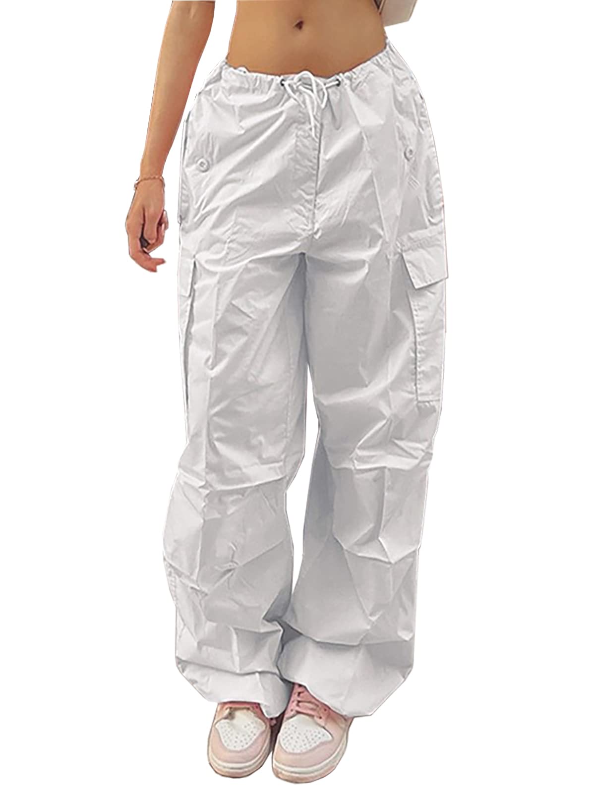 Women's Baggy Cargo Pants with Drawstring Elastic Waist - Comfortable Ruched Hiking Pants, Parachute Pants for Women - Perfect for Outdoor Adventures, Yoga, and Casual Wear