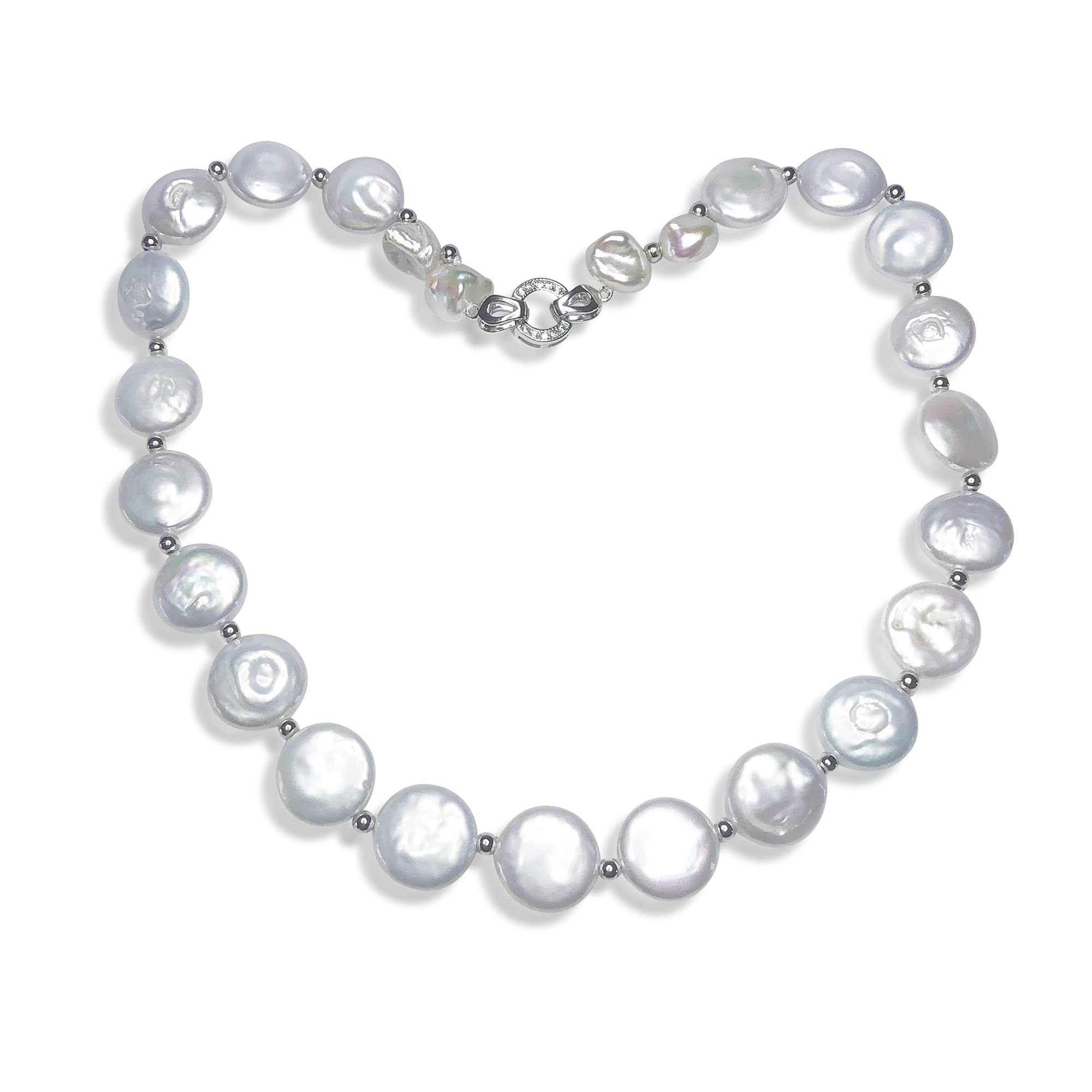 Elegant Coin Pearls & Sterling Silver Choker Necklace – Freshwater Cultured Biwa Pearls with Secure Silver Clasp | Perfect for Bridal, Wedding, and Special Occasions
