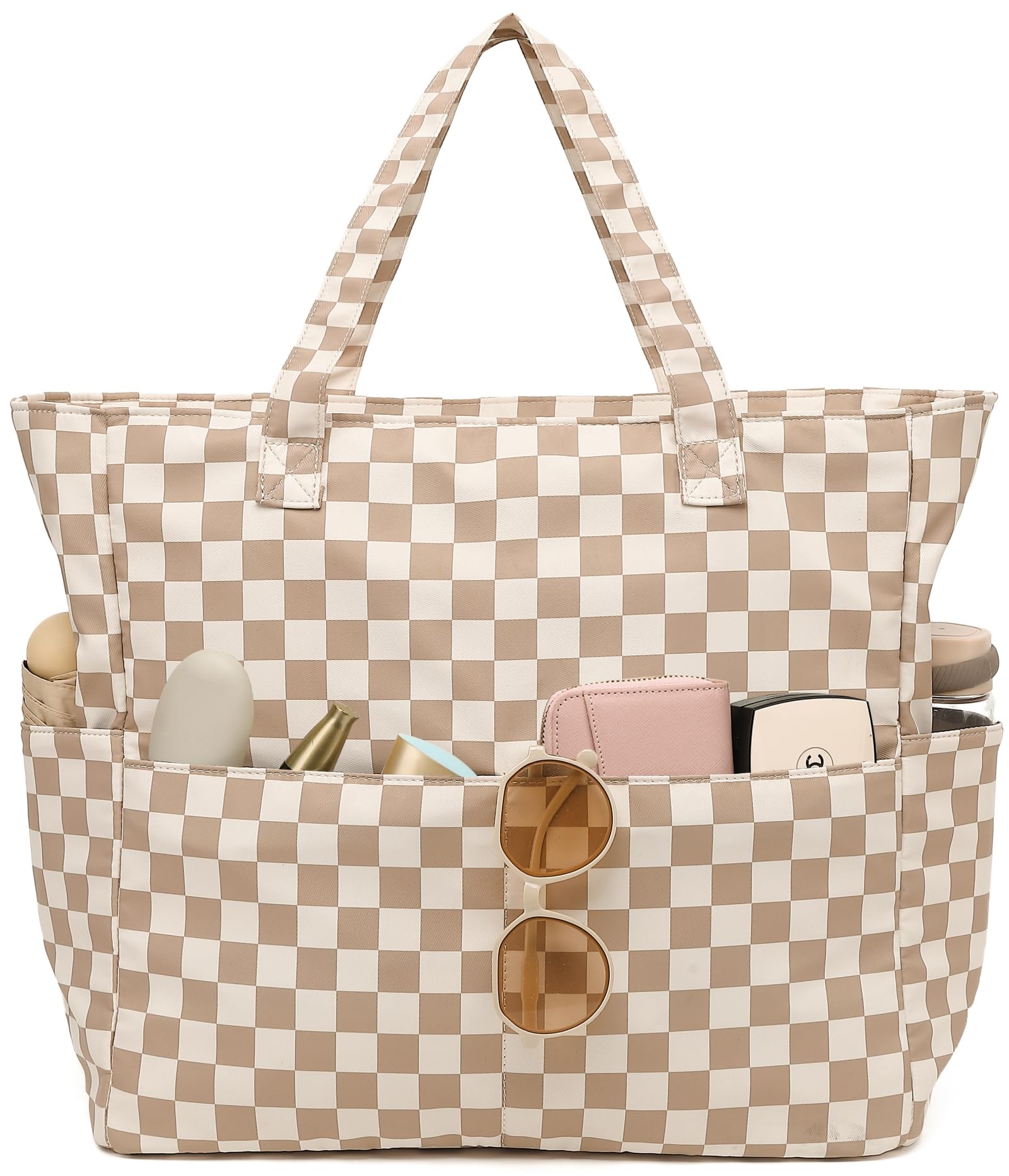 LEDAOU Large Waterproof Beach Tote Bag for Women - Sandproof Zipper Tote with Wet Pocket | Perfect for Pool, Gym, Grocery Shopping & Travel