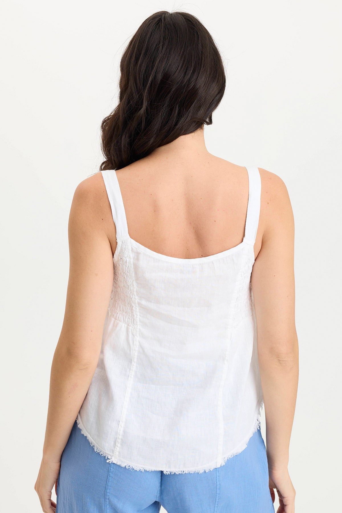 Fernley Women's Linen Ruched Tank Top - Breathable Summer Casual Blouse for Beach, Vacation & Everyday Wear