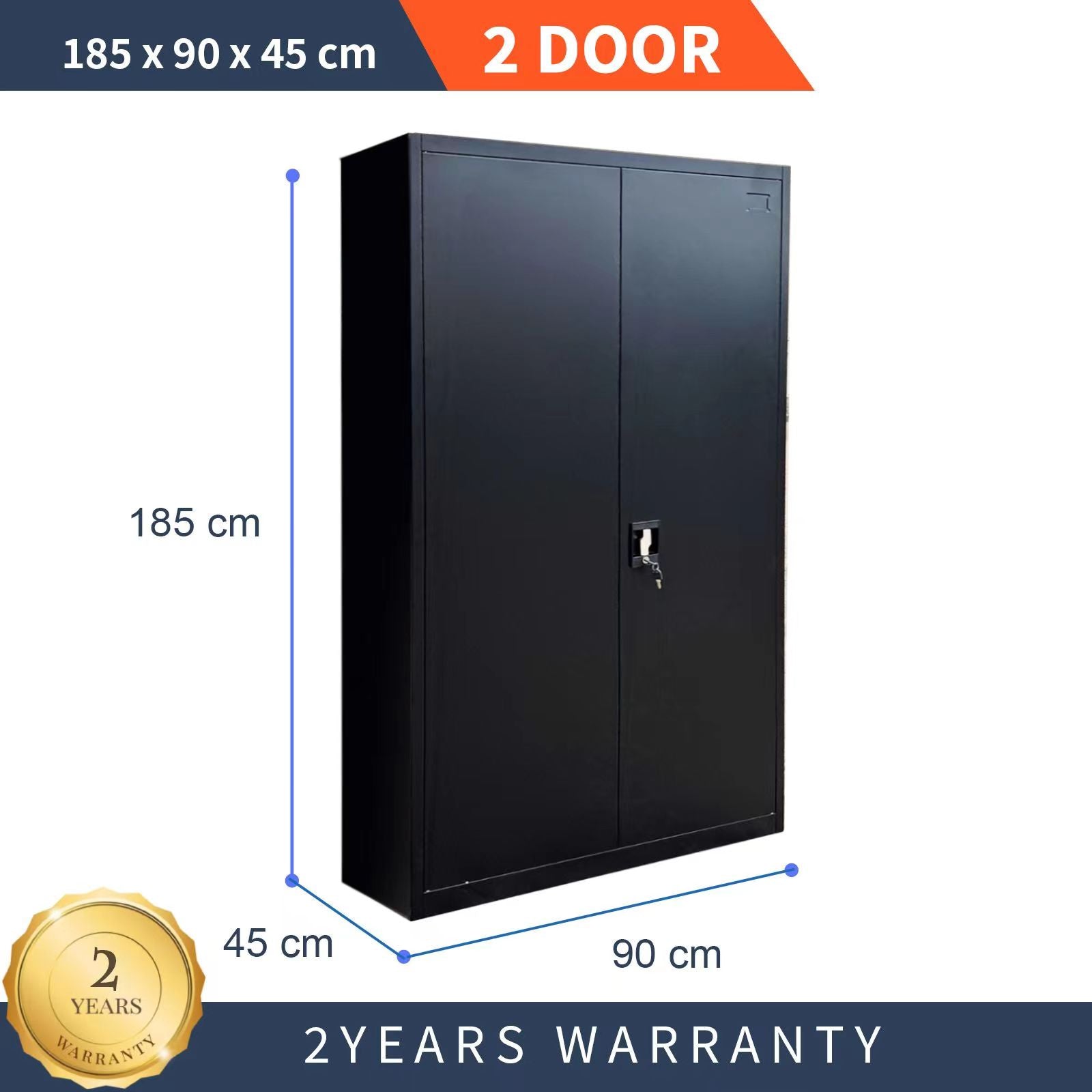 2-Door Steel Storage Cabinet with Hanging Section - Organize Clothes, Shoes & Accessories for Bedroom, Closet or Entryway