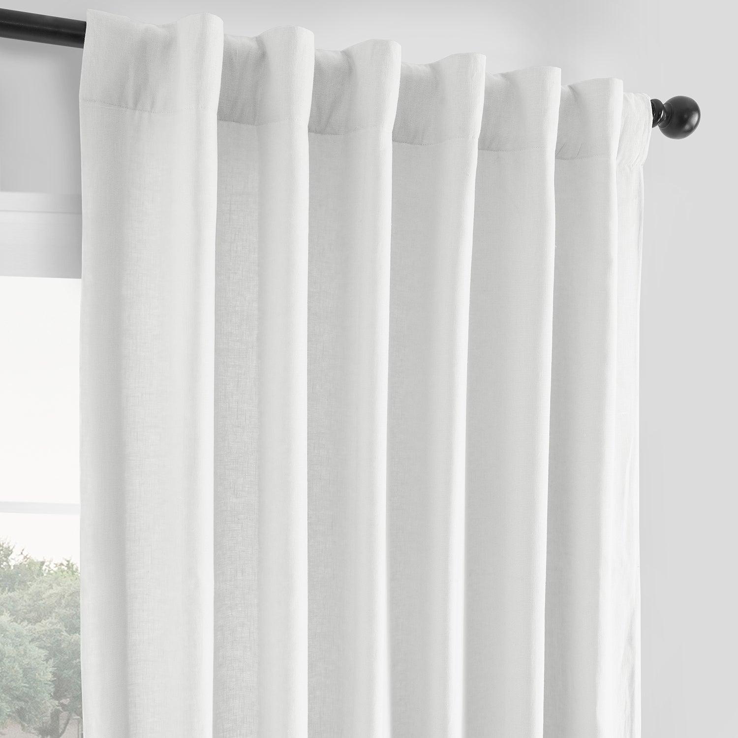 Luxury French Linen Blackout Curtains - 100% Natural Linen Window Drapes for Bedroom & Living Room - Thermal Insulated Noise Reducing Room Darkening Curtain Panels (White, 84x96 Inch) - Perfect for Home Decor, Nursery & Office Privacy