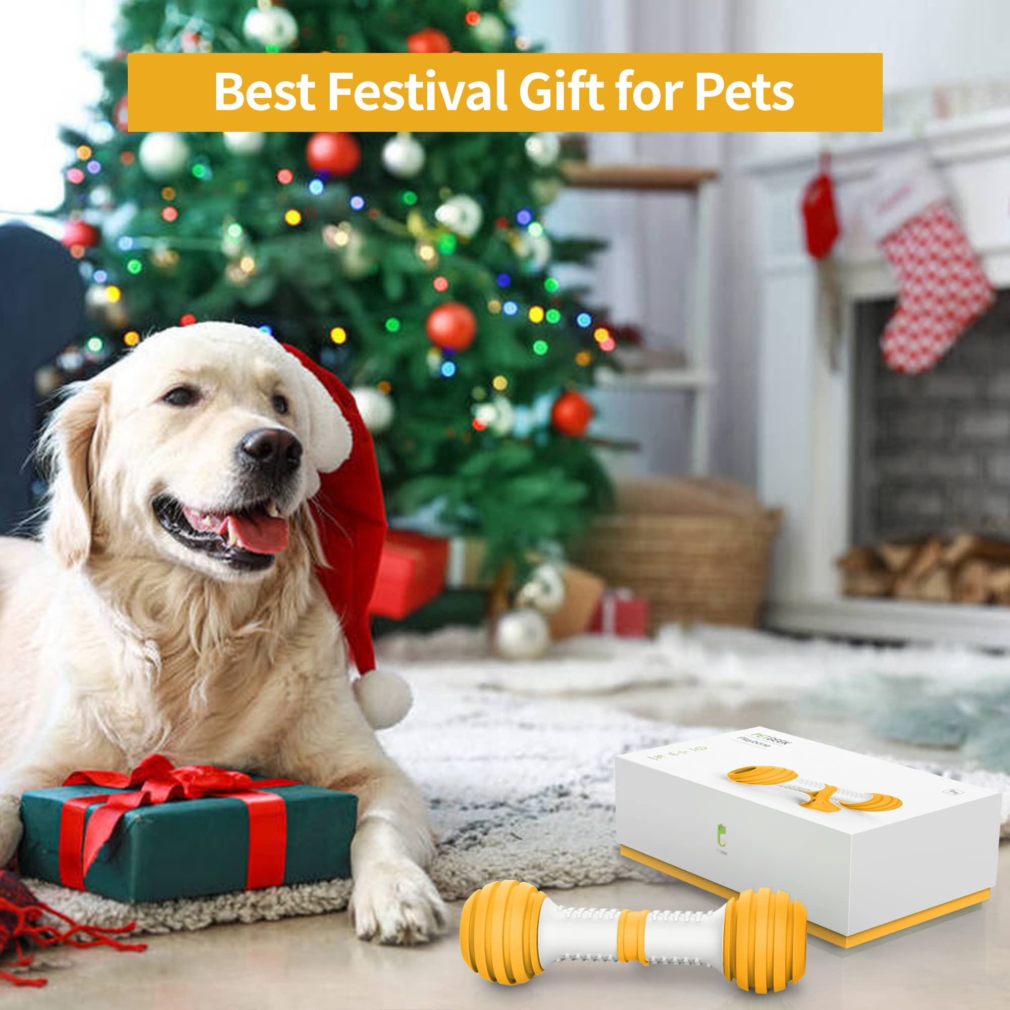 PETGEEK Interactive Dog Bone Toy - Automatic Chase Toy for Medium & Large Dogs | USB Rechargeable, Safe PC & TPU Material | Yellow | Fun Exercise & Boredom Relief for Pets