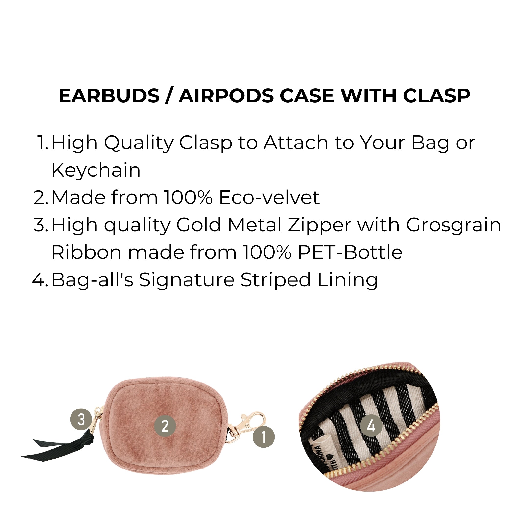 Pink Velvet AirPods Case with Secure Clasp - Stylish & Protective Cover for Apple Earbuds - Perfect for Travel, Workouts & Daily Use