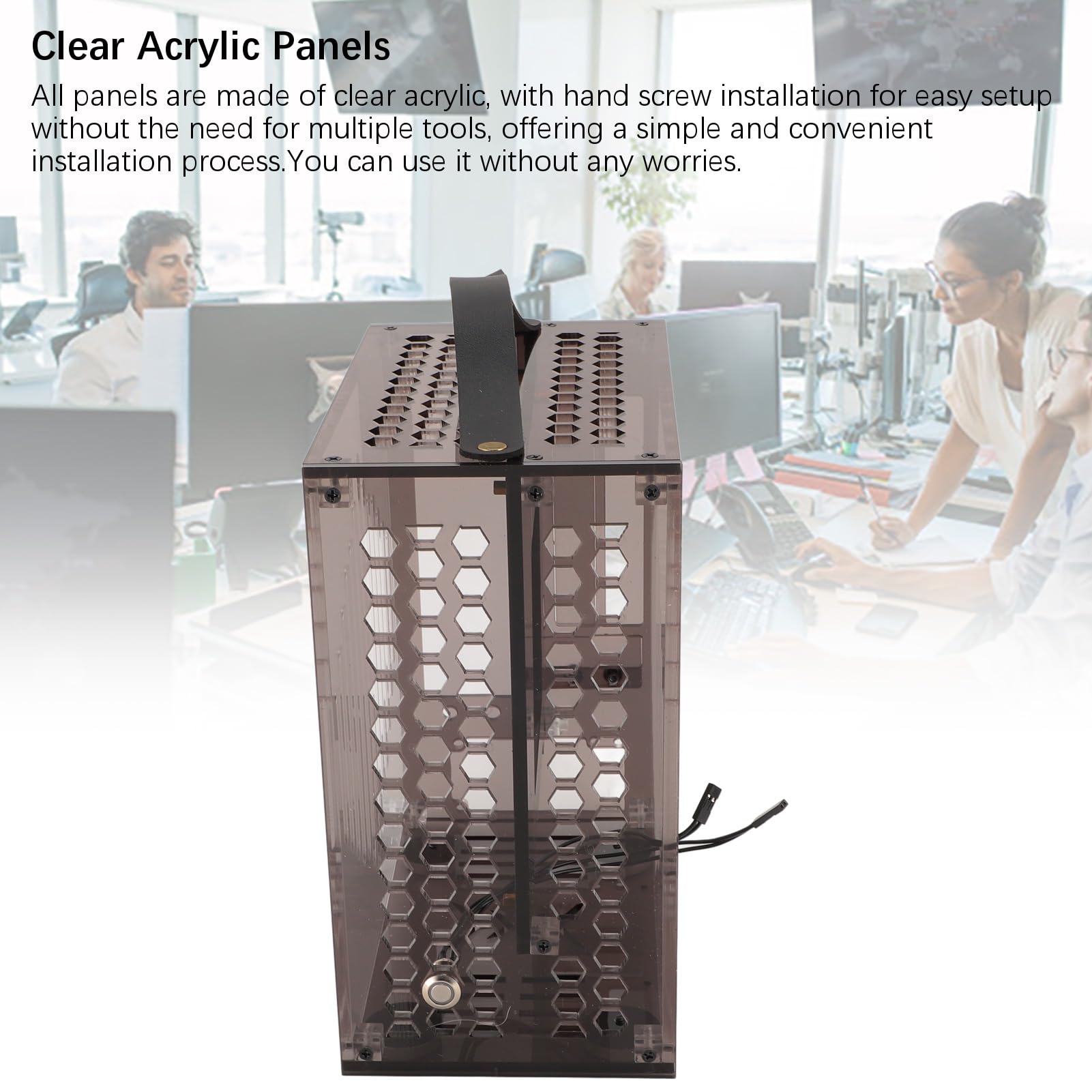 23x20.5x12cm Mini ITX PC Case - Clear Acrylic Portable DIY Computer Case with 360° Open Hollow Design for Maximum Airflow | Compact Mini-ITX Desktop Enclosure (Black) | Perfect for Home Office, Gaming Rigs & Space-Saving Workstations