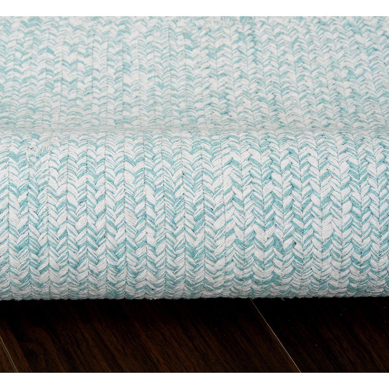 Super Soft Braided Farmhouse Area Rug - Reversible Cotton Kitchen Carpet in Turquoise & White, 6' Round - Perfect for Farmhouse Decor, Living Room, Bedroom & Dining Area