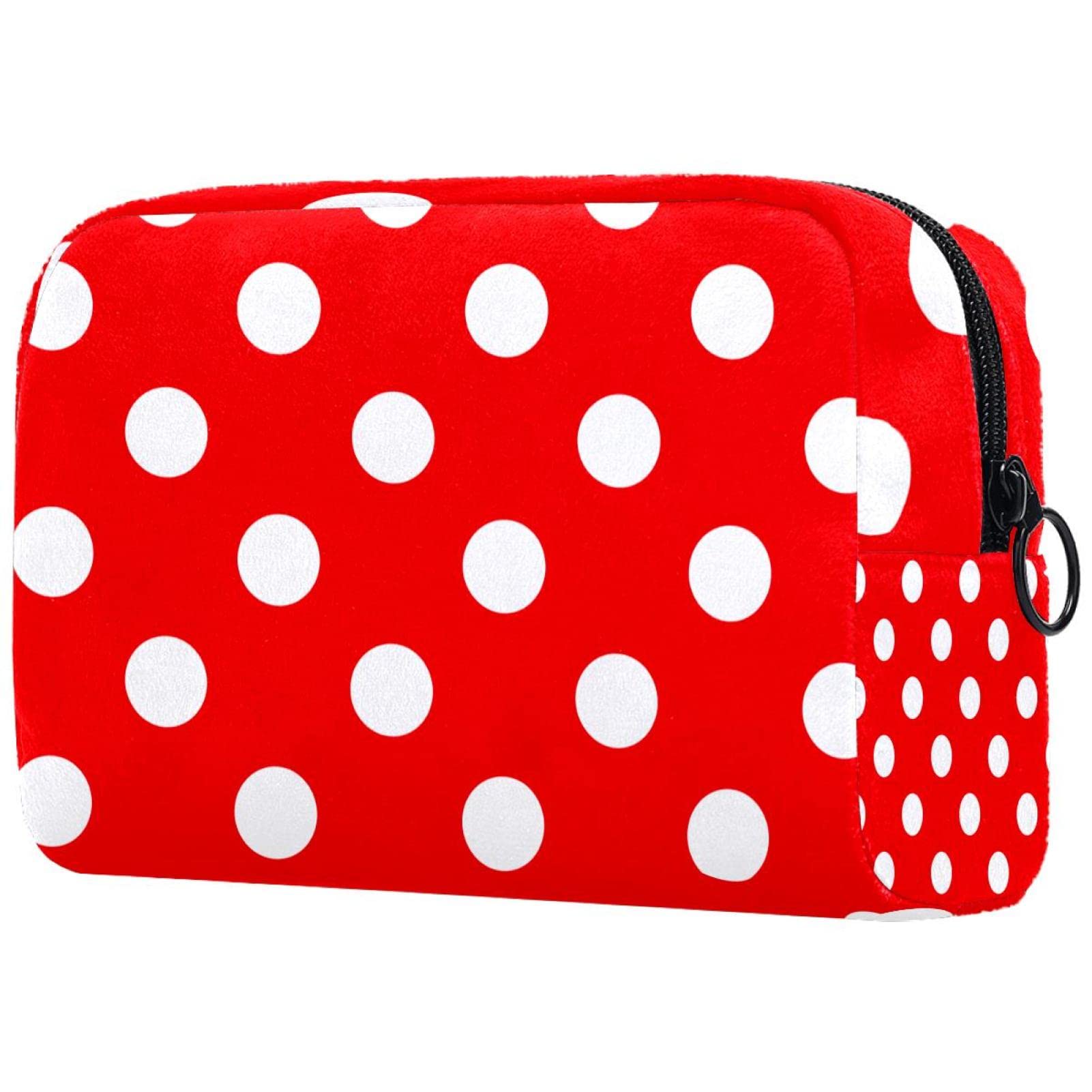 Women's Small Travel Makeup Bag - Red White Polka Dot Cosmetic Pouch for Toiletries & Makeup Storage | Perfect for Vacation, Gym, and Daily Organizer