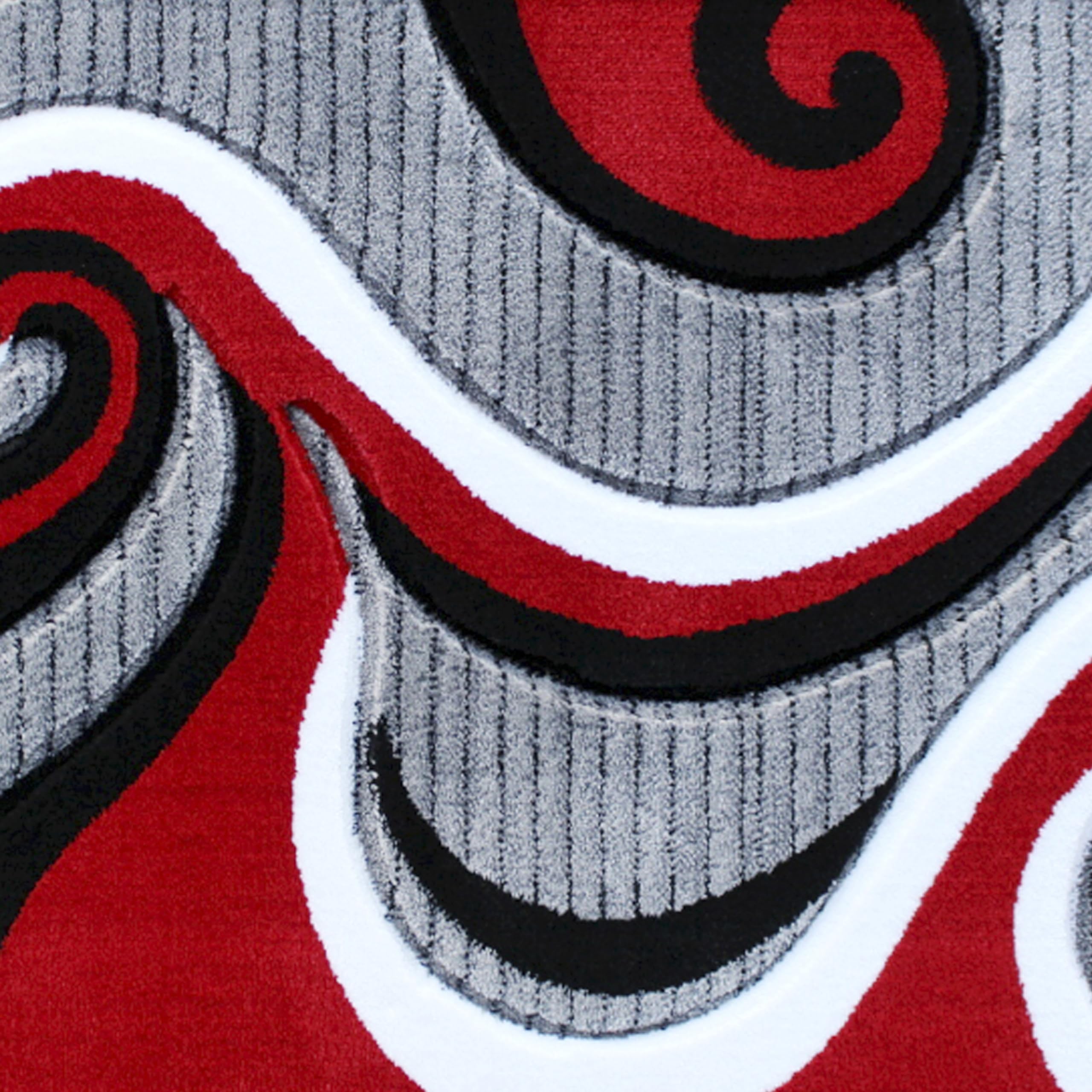 EMMA + OLIVER Olefin Accent Rug - Red Contemporary Swirl Pattern - 2x7 Feet 3D Sculpted Effect - Stain Resistant Indoor/Outdoor Rug with Jute Backing - Perfect for Living Room, Bedroom or Patio Decor