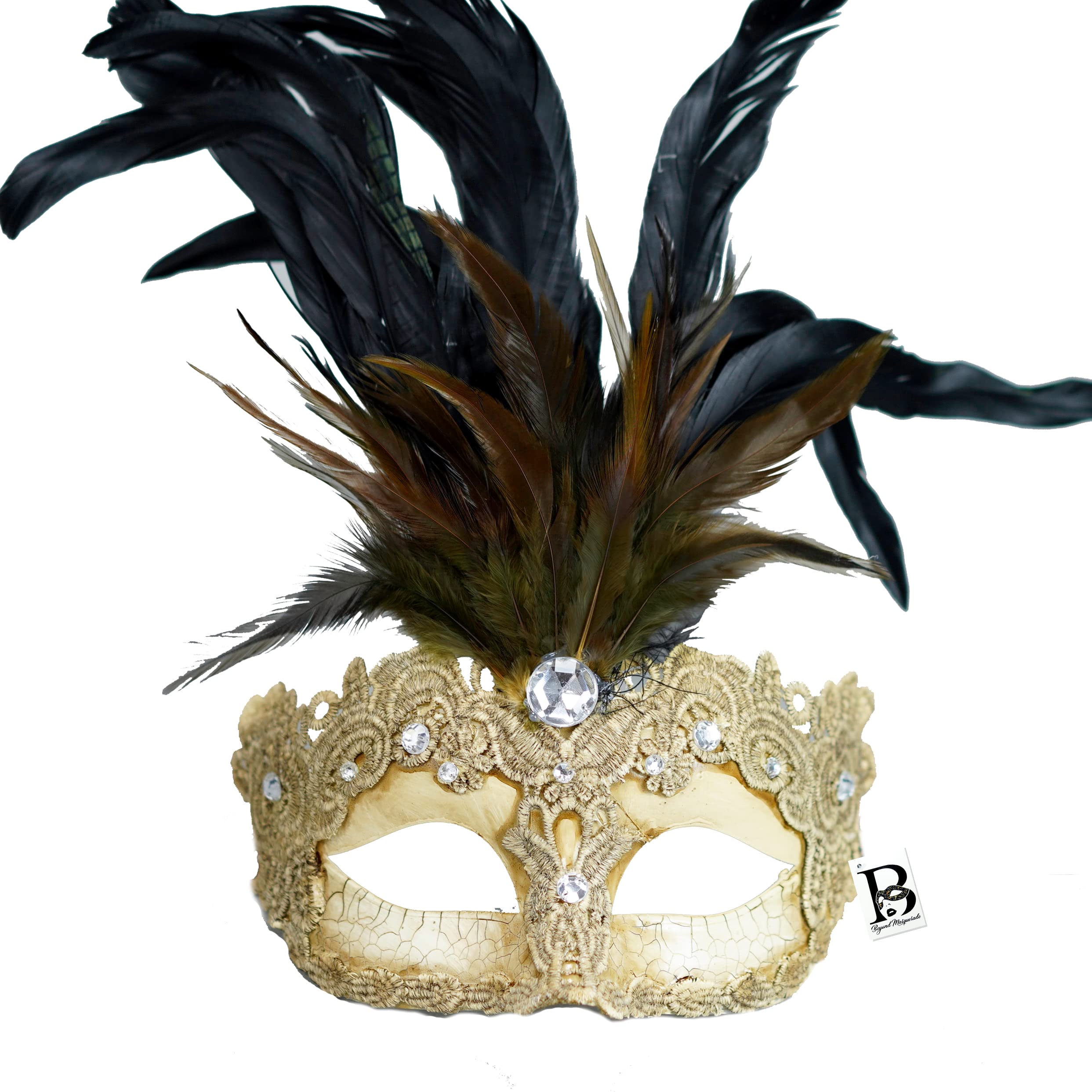 Elegant Feather Masquerade Masks for Women - Venetian Style Mardi Gras, Burlesque, Halloween Costume & Cosplay Accessories - Perfect for Parties, Balls, and Themed Events