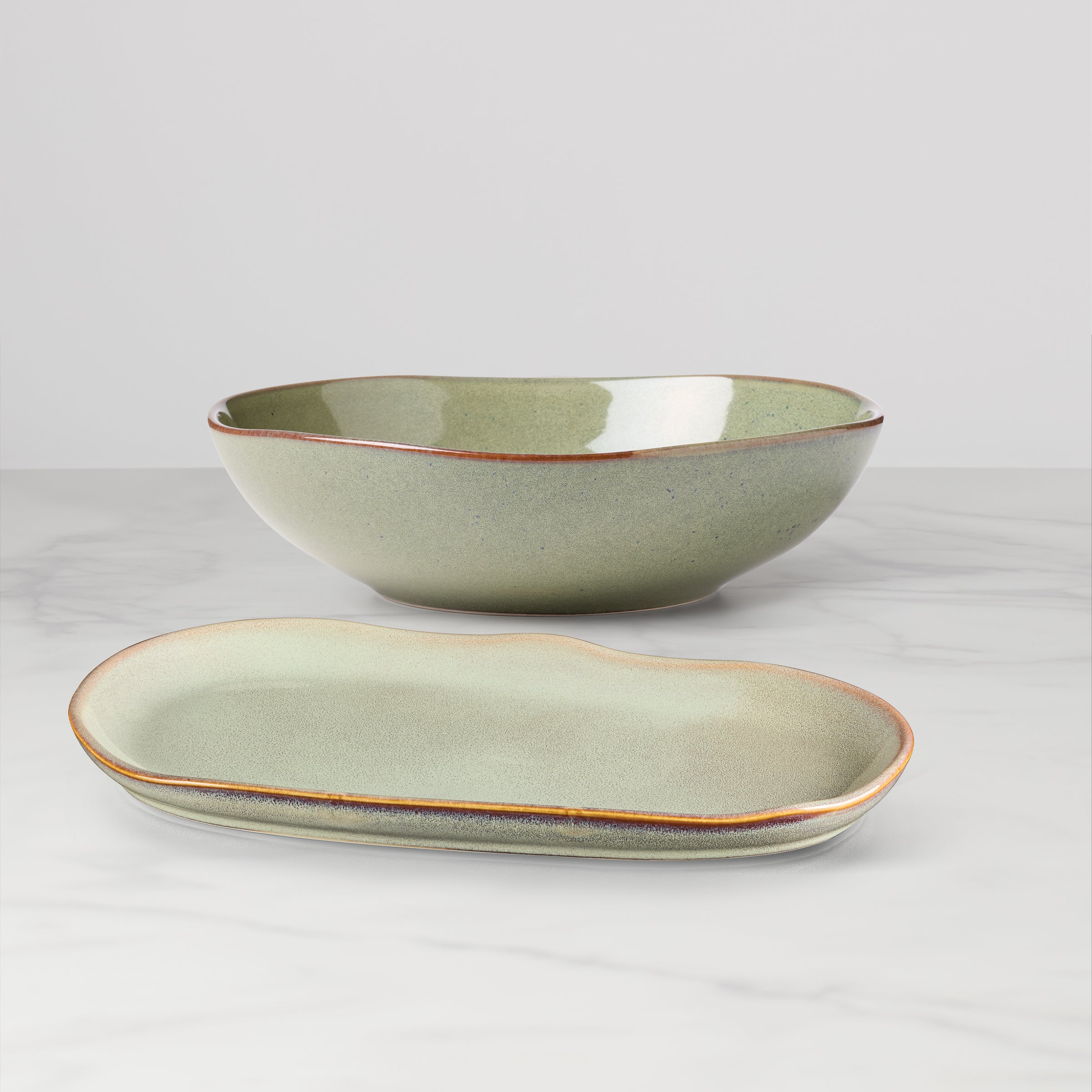 Organic Green 2-Piece Serving Set - Eco-Friendly Bamboo Appetizer Plates & Small Bowls for Parties, Picnics, and Home Entertaining