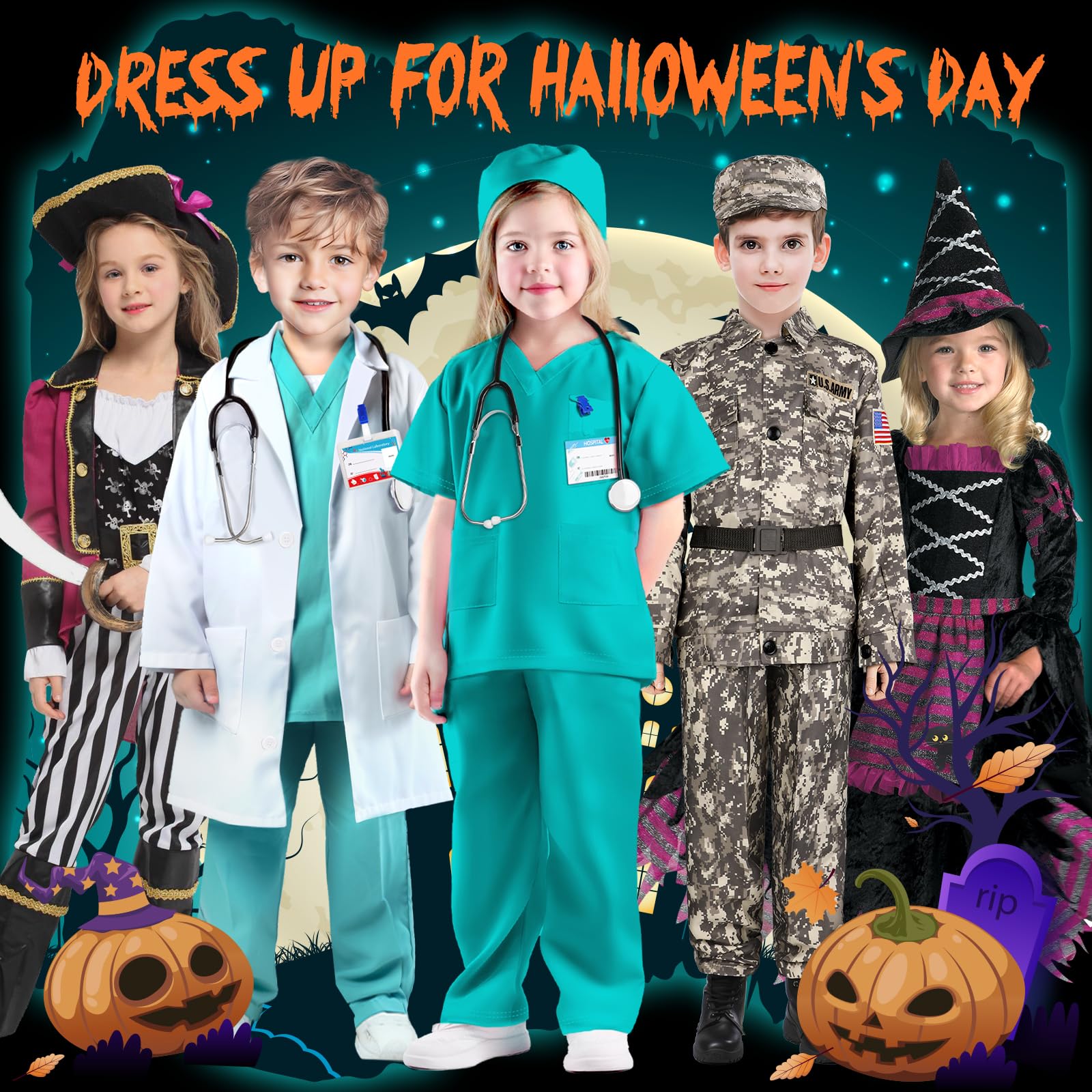 Kids Doctor Costume Set with Scrubs & Accessories - Halloween Dress Up for Toddlers & Children - Perfect for Role Play, Halloween Parties & Pretend Play