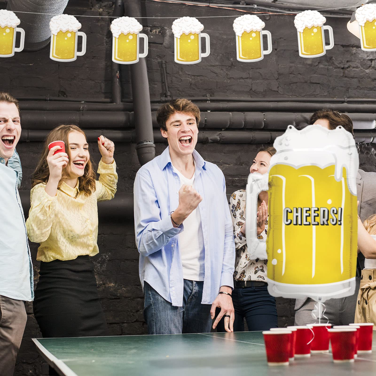 Oktoberfest & Beer Party Decorations - 10ft Frothy Mug Garland with 12 Beer Stein Balloons | Perfect for German Festivals, Bachelorette Parties & Bar Decor