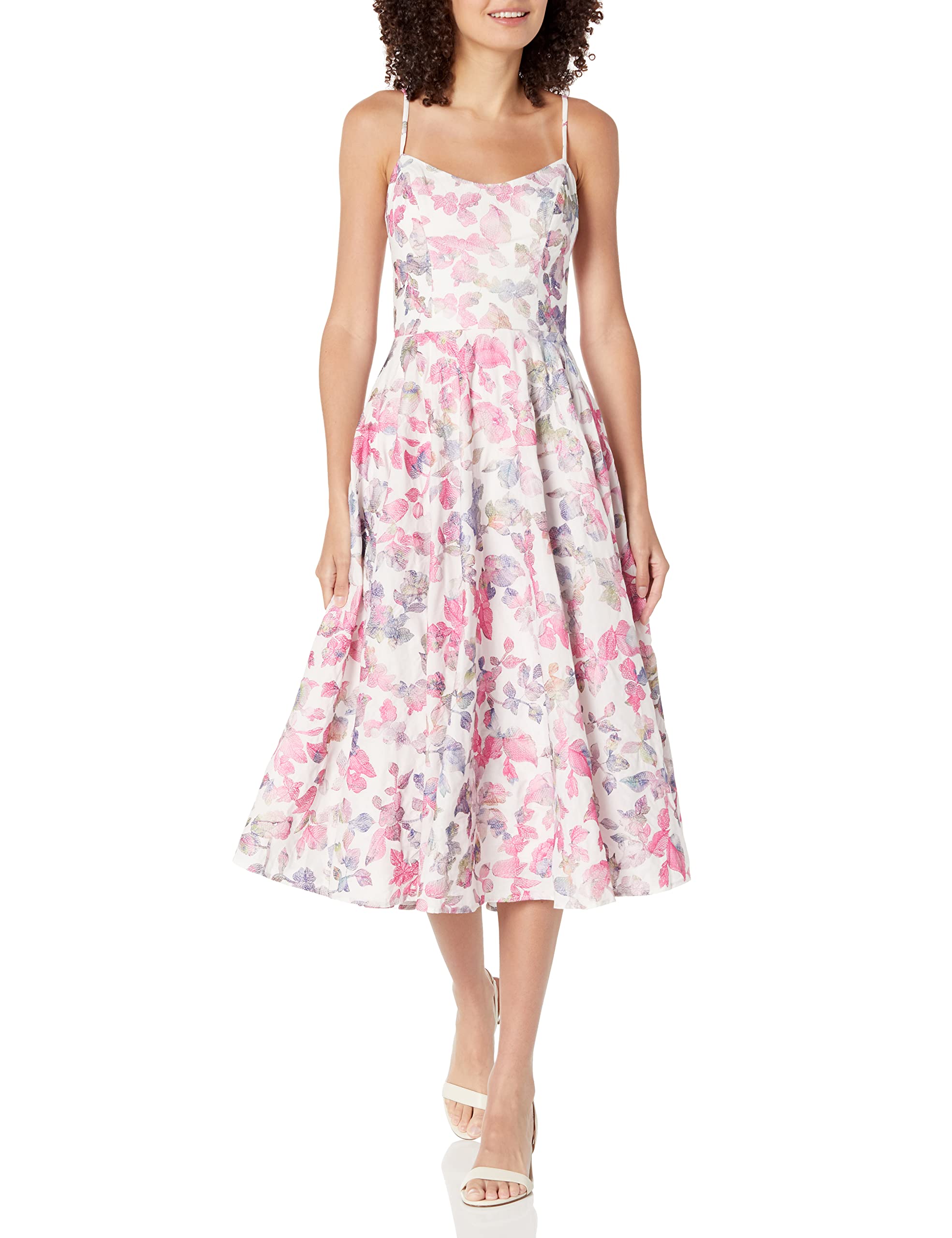 Dress the Population Women's Meadow Fit and Flare Midi Dress - Floral Print A-Line Summer Dress for Wedding Guest, Cocktail Party & Date Night