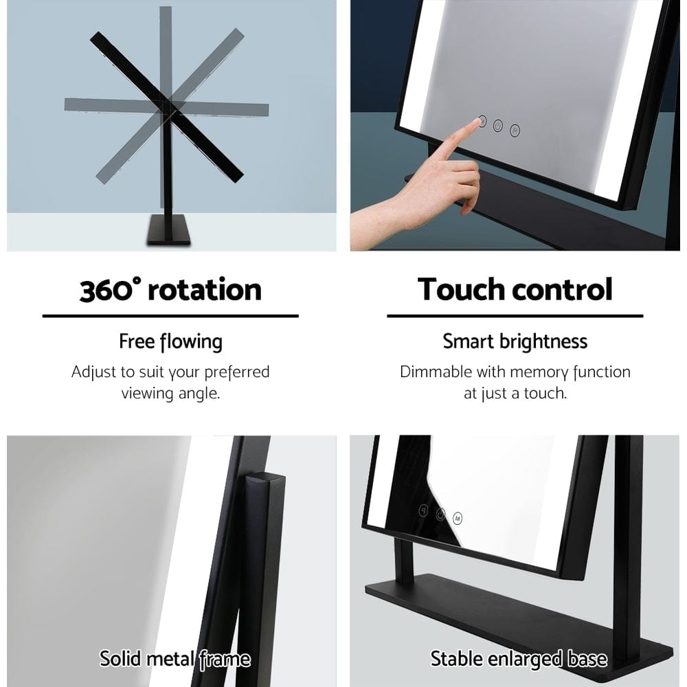 Embellir 30x40cm LED Lighted Makeup Mirror - Adjustable Standing Vanity Mirror with Bright Lights for Perfect Makeup Application - Ideal for Home, Salon, and Travel Use