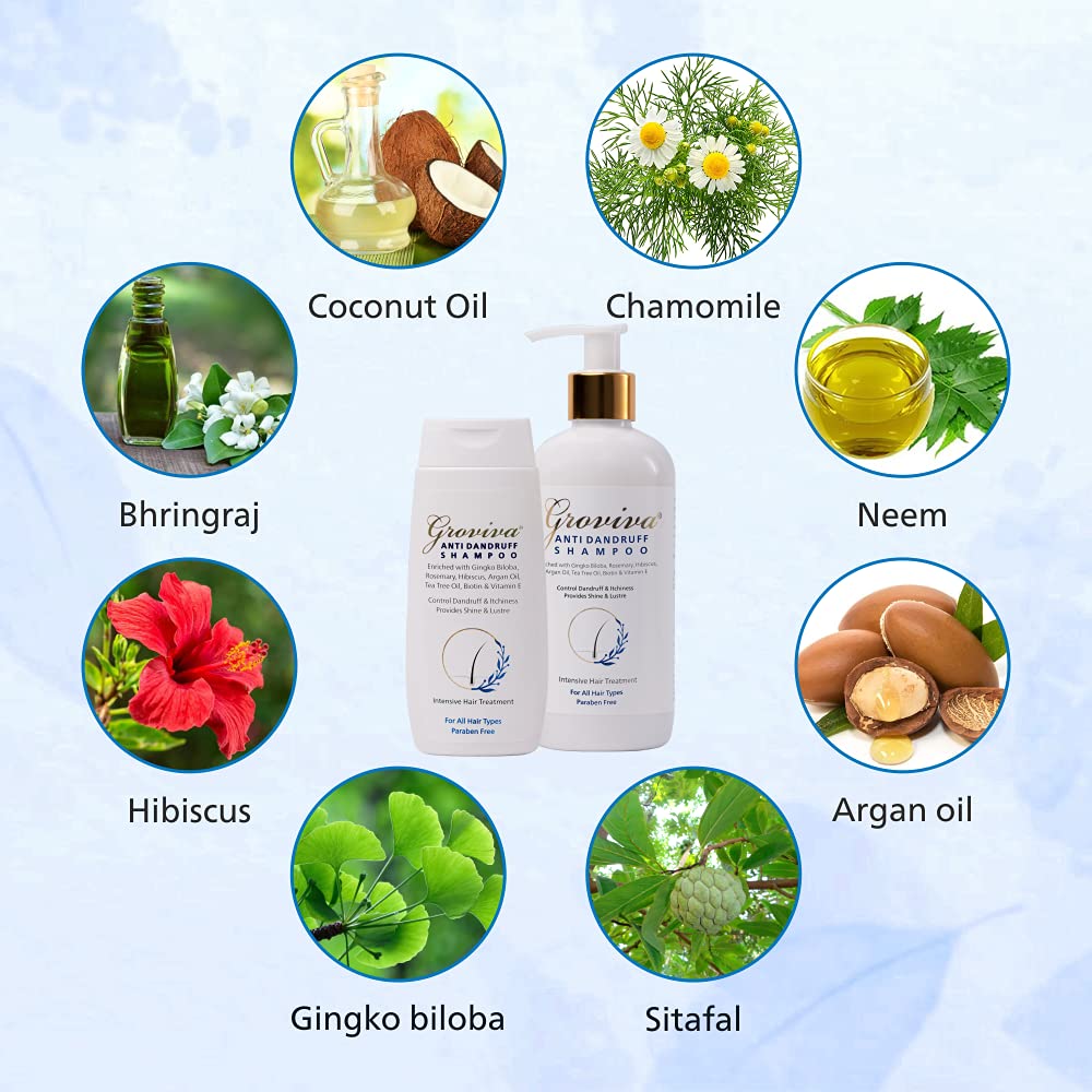 Groviva Anti Dandruff Shampoo & Oil Set (100ml Each) - Natural Botanical Complex for Dandruff Control, Dry Frizzy Hair & Tangled Hair Treatment - Essential Oils Infused Hair Care Solution for Men & Women - Perfect for Daily Scalp Care & Healthy Hair Maintenance