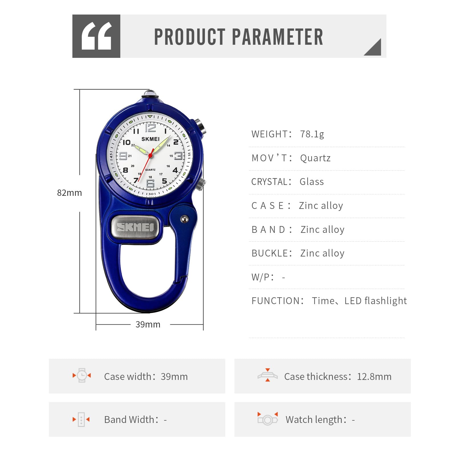 Clip On Carabiner Watch with Flashlight & Second Hand - Unisex Pocket Watch for Nursing, Backpack, Belt - Portable Outdoor Watch for Field Work, Climbing, Hiking & Sports Activities | Perfect for Adventurers, Nurses & Outdoor Enthusiasts