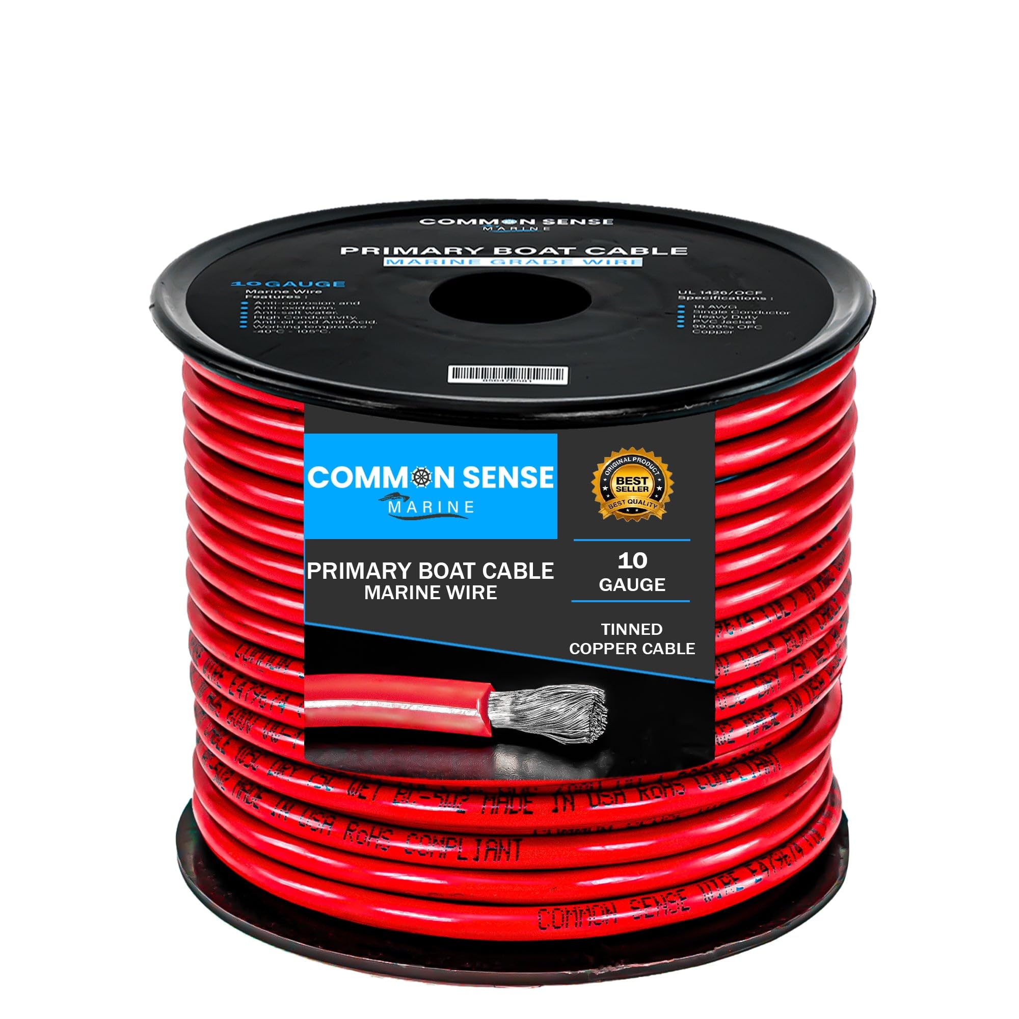 10 Gauge Marine Grade Boat Cable - 500 ft Tinned Oxygen-Free Copper Wire (10 AWG) | UL 1426 Standard PVC Wire for Boats, Automotive, Speakers, RVs & Trailers | Perfect for Marine Electrical Systems, Car Audio Installations & Outdoor Power Applications