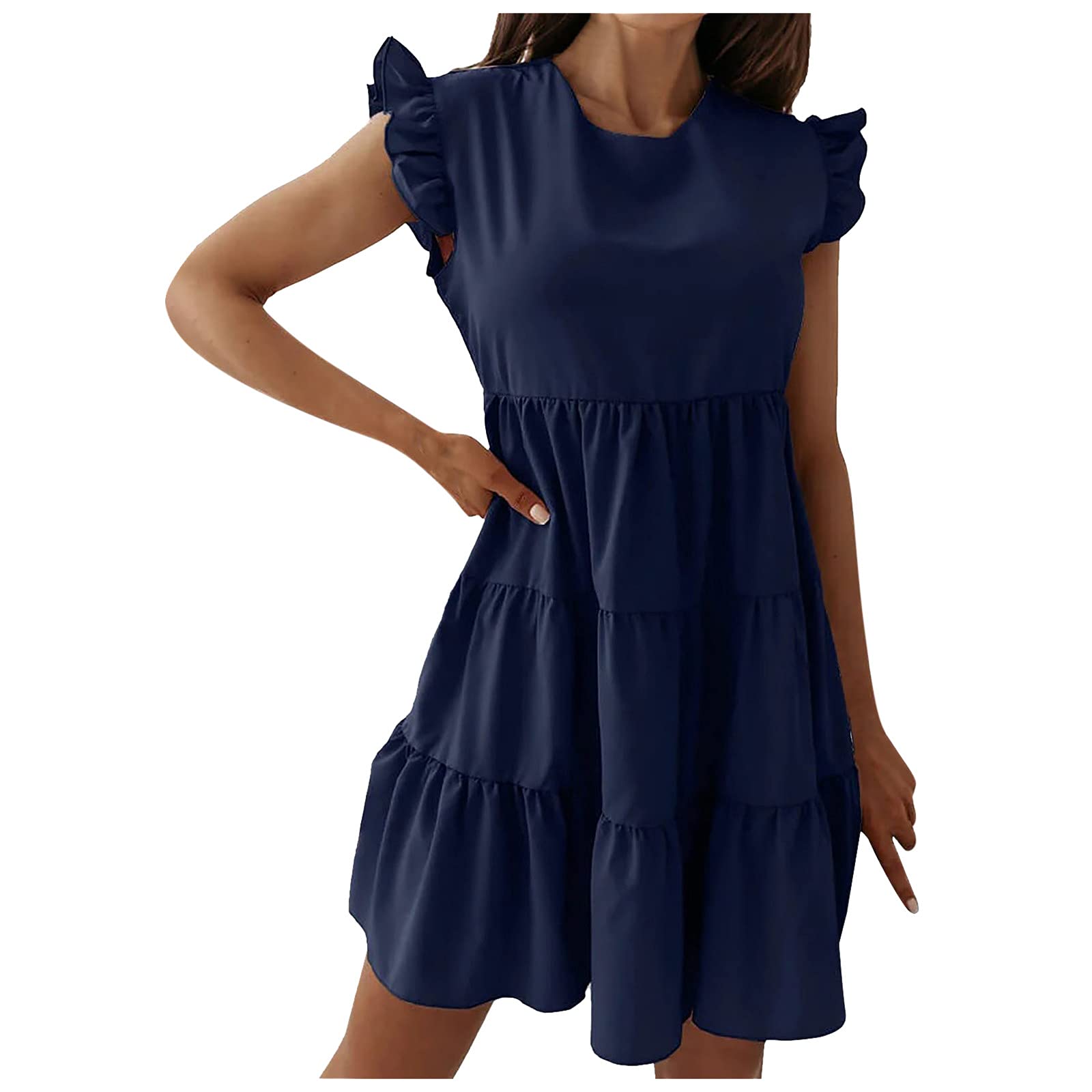 Sexy Women's Mini Dress - O-Neck Suspender Sleeveless Camisole Solid Color Ruffle Party Dress for Plus Size | Perfect for Date Night, Club Wear & Summer Outfits