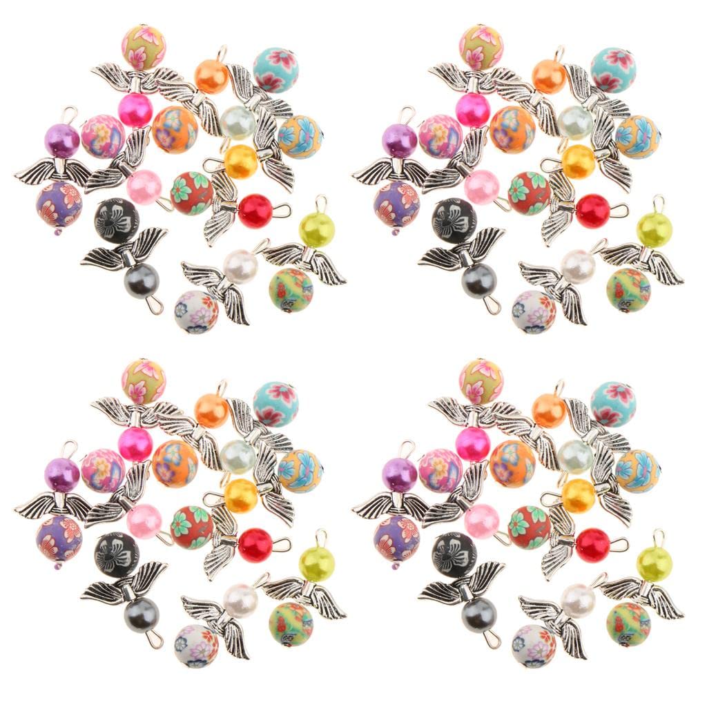 40PCS Handmade Fairy Angel Charms with Pearl Beads & Wings for DIY Jewelry Making - Perfect for Necklaces, Bracelets, Scrapbooking and Gift Decorations