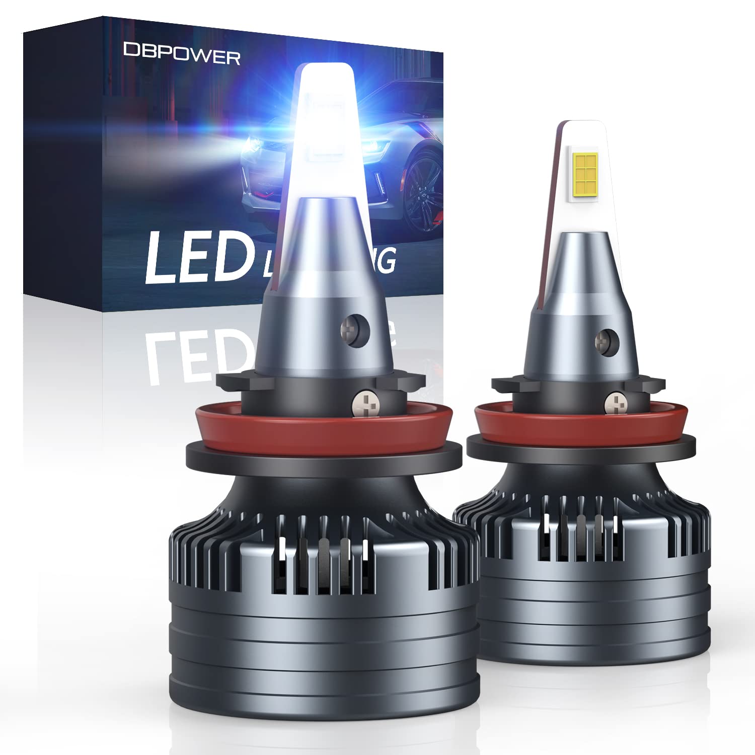 DBPOWER H11 H9 H8 LED Headlight Bulbs - 80W 14000LM Low Beam Conversion Kit with Cooling Fan, 6500K Cool White IP68 Waterproof, Plug and Play Replacement (Pack of 2) - Perfect for Night Driving, Off-Roading & Foggy Conditions