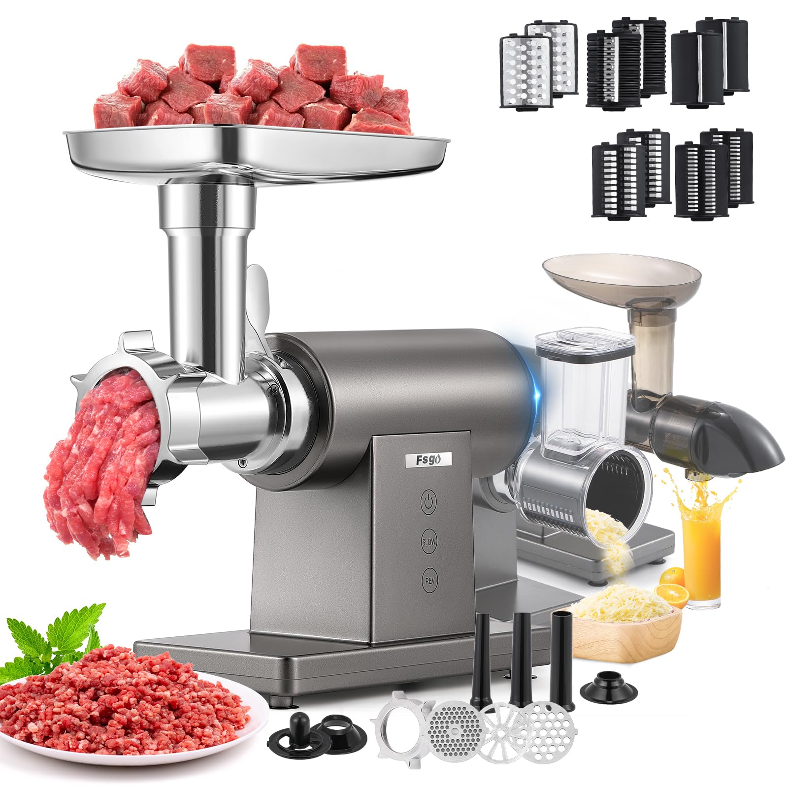 **3200W Electric Meat Grinder - Powerful Meat Mincer & Chopper with 3 Grinding Plates, 3 Sausage Stuffers, Kubbe Kit, Juicer & Cheese Grater - Perfect for Home Kitchen, Sausage Making & Food Prep**