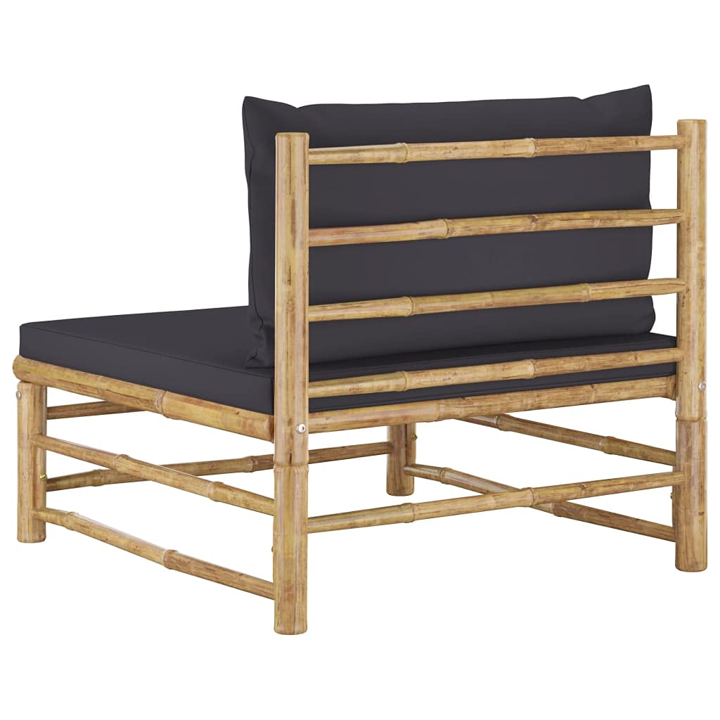 Dark Gray Cushion Bamboo Patio Middle Sofa - Outdoor Garden Furniture for Relaxing in Backyard, Deck or Poolside