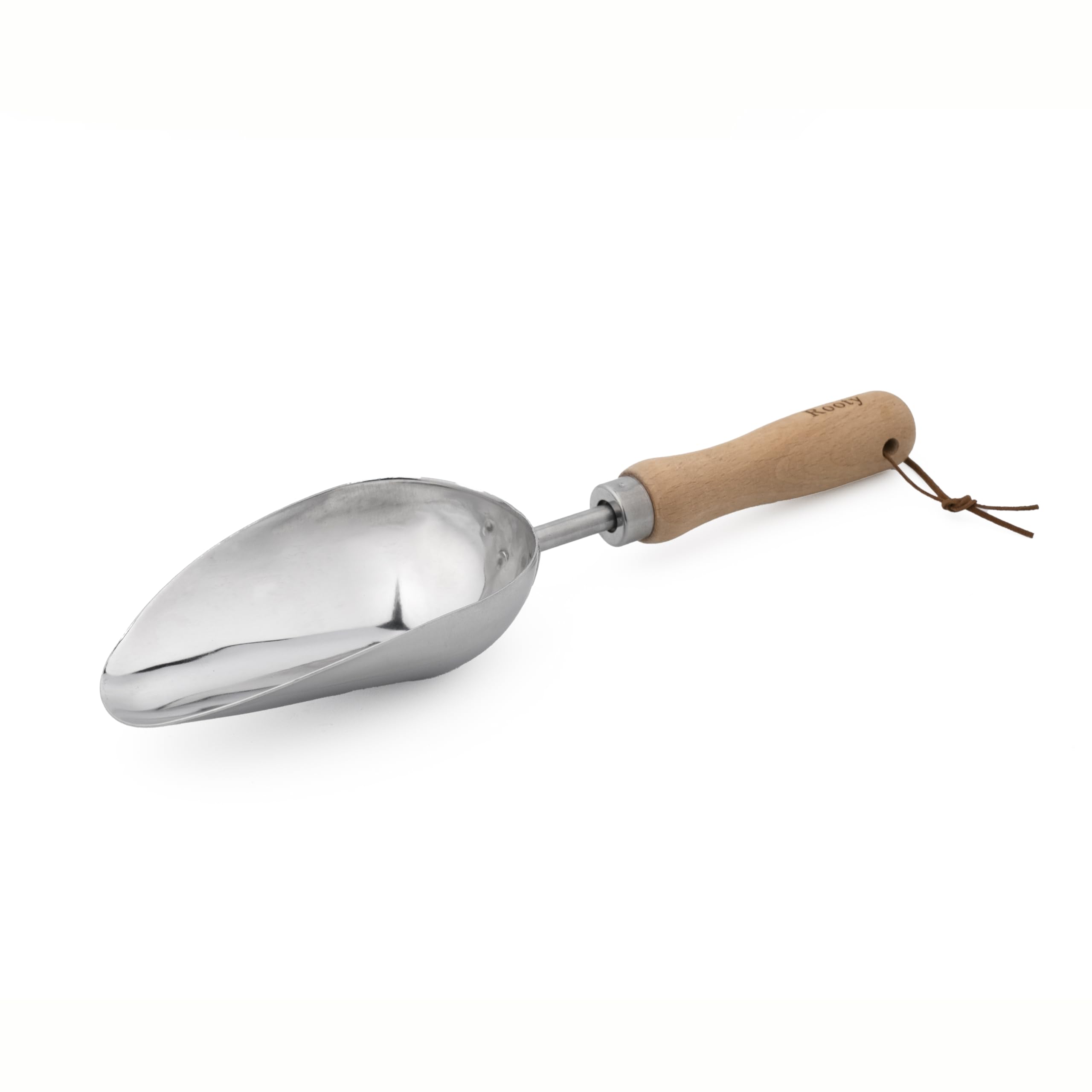 Stainless Steel Rooty Gardening Soil Scoop with Wooden Handle - Perfect for Transplanting, Digging & Planting | Essential Gardening Tools & Accessories | Ideal for Gardeners & DIY Planting Gifts | Great for Indoor Potted Plants, Outdoor Flower Beds & Vegetable Gardens