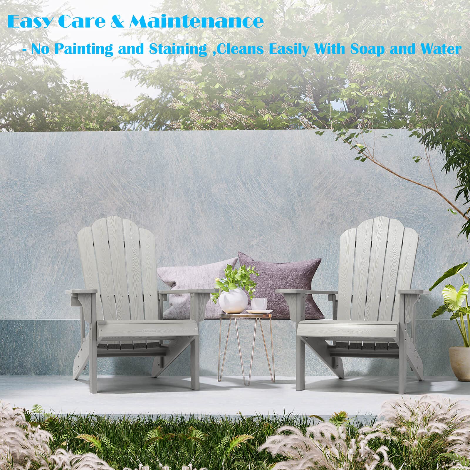 **Weather-Resistant Hard Plastic Adirondack Chair with Cup Holder – Easy to Assemble & Maintain – Comfortable Outdoor Chair for Patio, Backyard, Deck & Fire Pit – Gray – Perfect for Relaxing, Lounging & Entertaining Outdoors**
