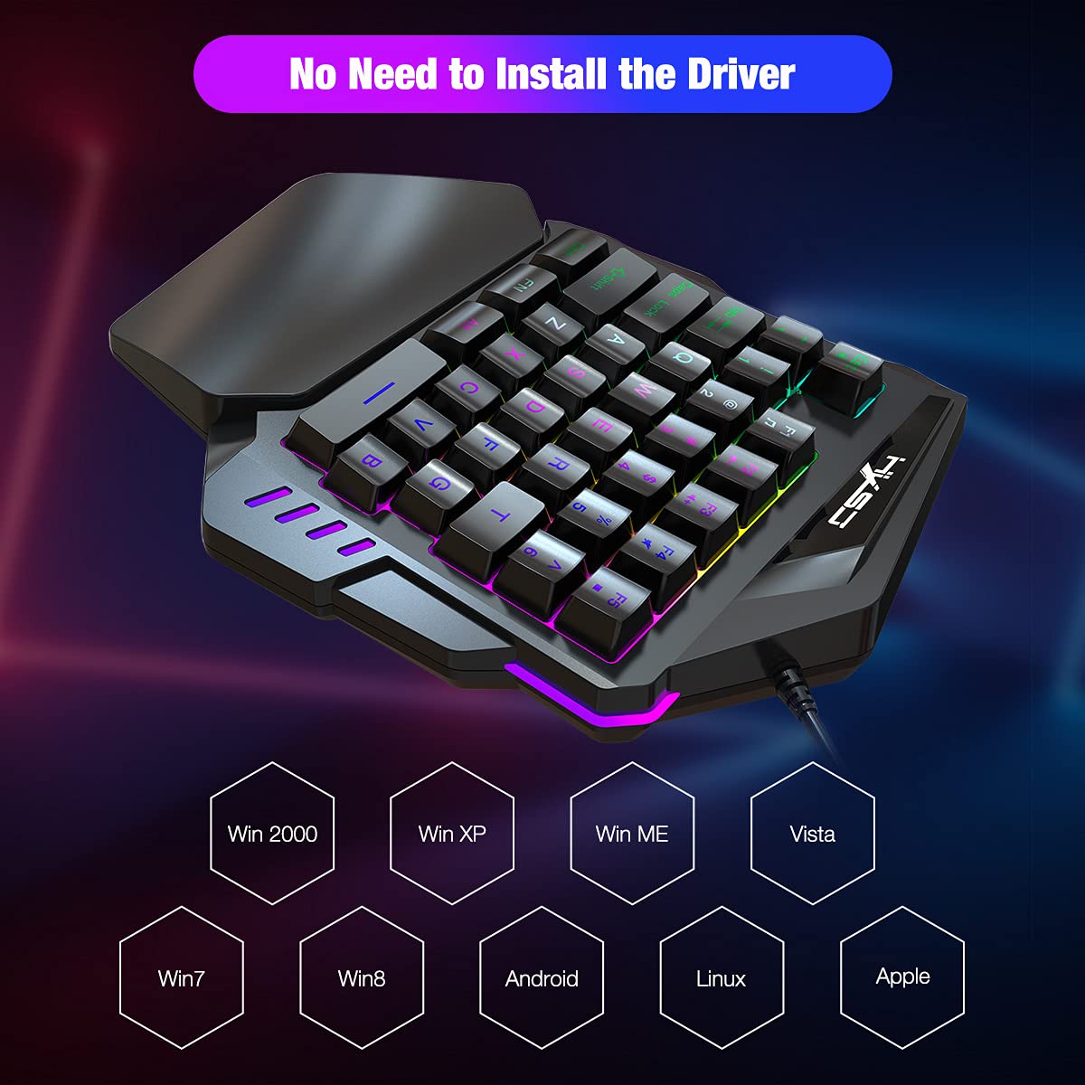 35-Key One-Handed Mechanical Gaming Keyboard with LED Backlight & Wrist Rest - USB Wired for LOL, PUBG, PC/Mac/Windows - Perfect for Esports, MMO & FPS Gaming