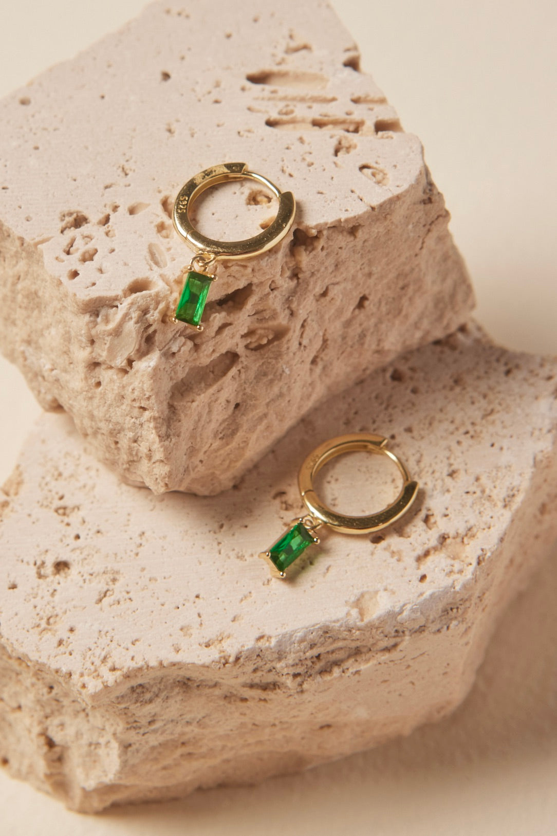 Emerald Gold Sleeper Earrings - 14K Gold Plated Hoop Earrings for Women, Hypoallergenic & Comfortable for Sleeping, Perfect for Everyday Wear & Gifts
