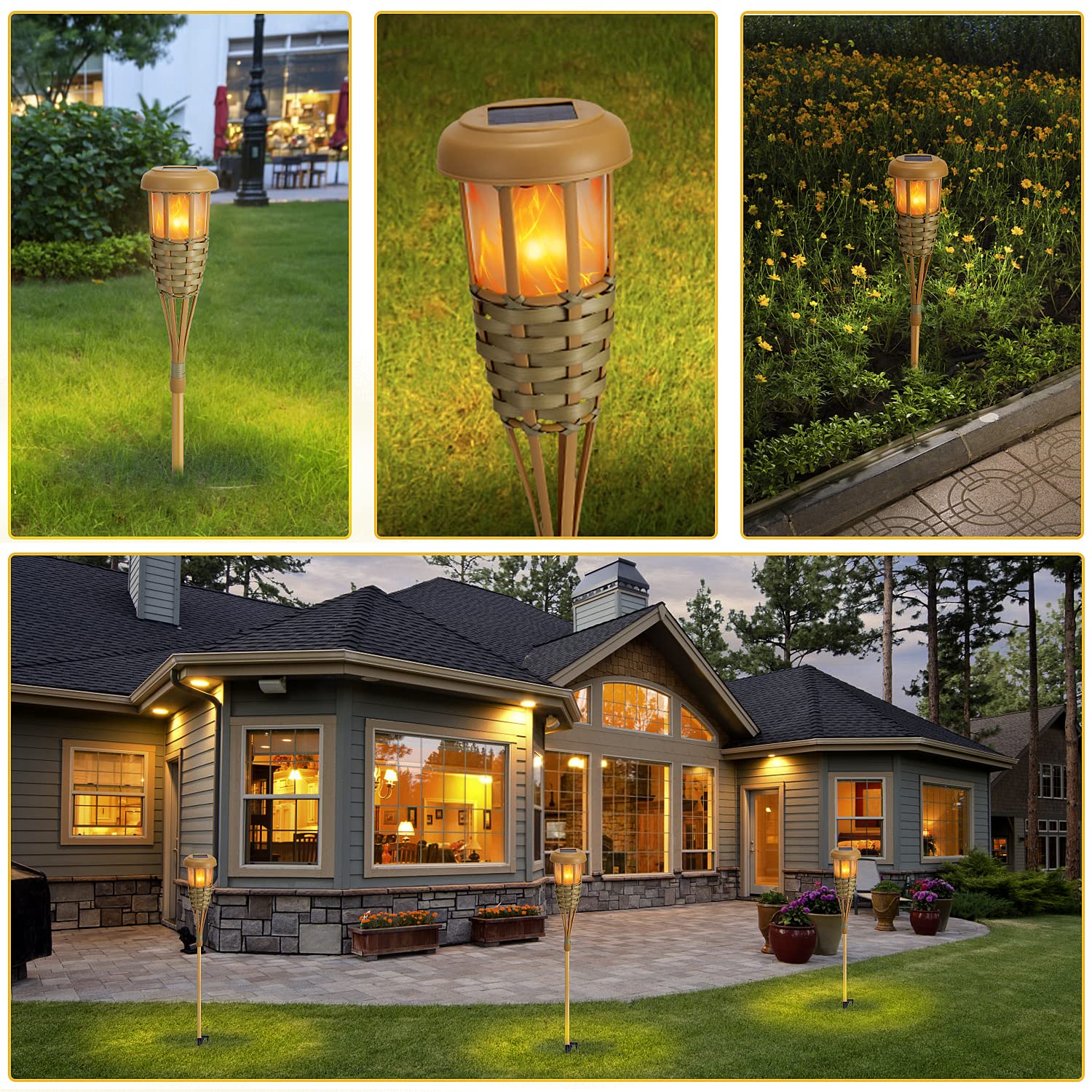 4-Pack Solar Torch Lights Outdoor Waterproof - Flickering Flame Solar Garden Lights for Patio, Yard, Pathway & Landscape Decoration