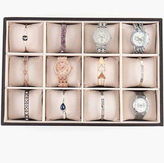 12-Slot Bracelet Storage Tray - Black Jewelry Organizer for Bracelets, Bangles & Watches | Perfect for Dresser Top, Vanity Display & Travel Jewelry Case Organization