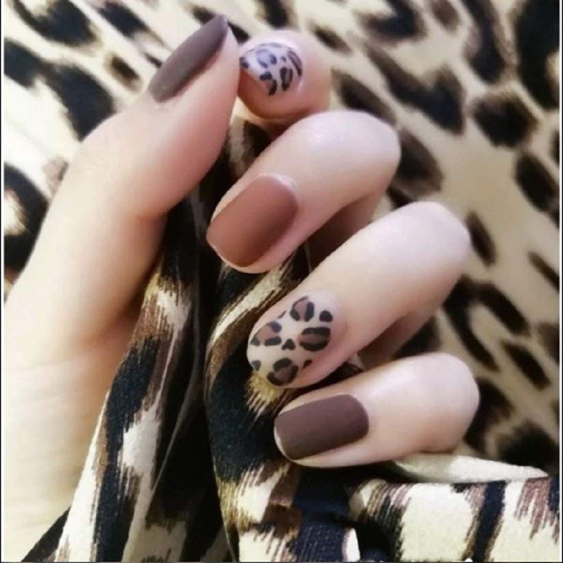 24-Piece Brown Purple Tiger Print Press-On Nails Set - Matte Finish Long Fake Nails with Nail Glue & Sticker Kit for Women | Easy DIY Nail Extensions for Parties, Weddings & Special Occasions