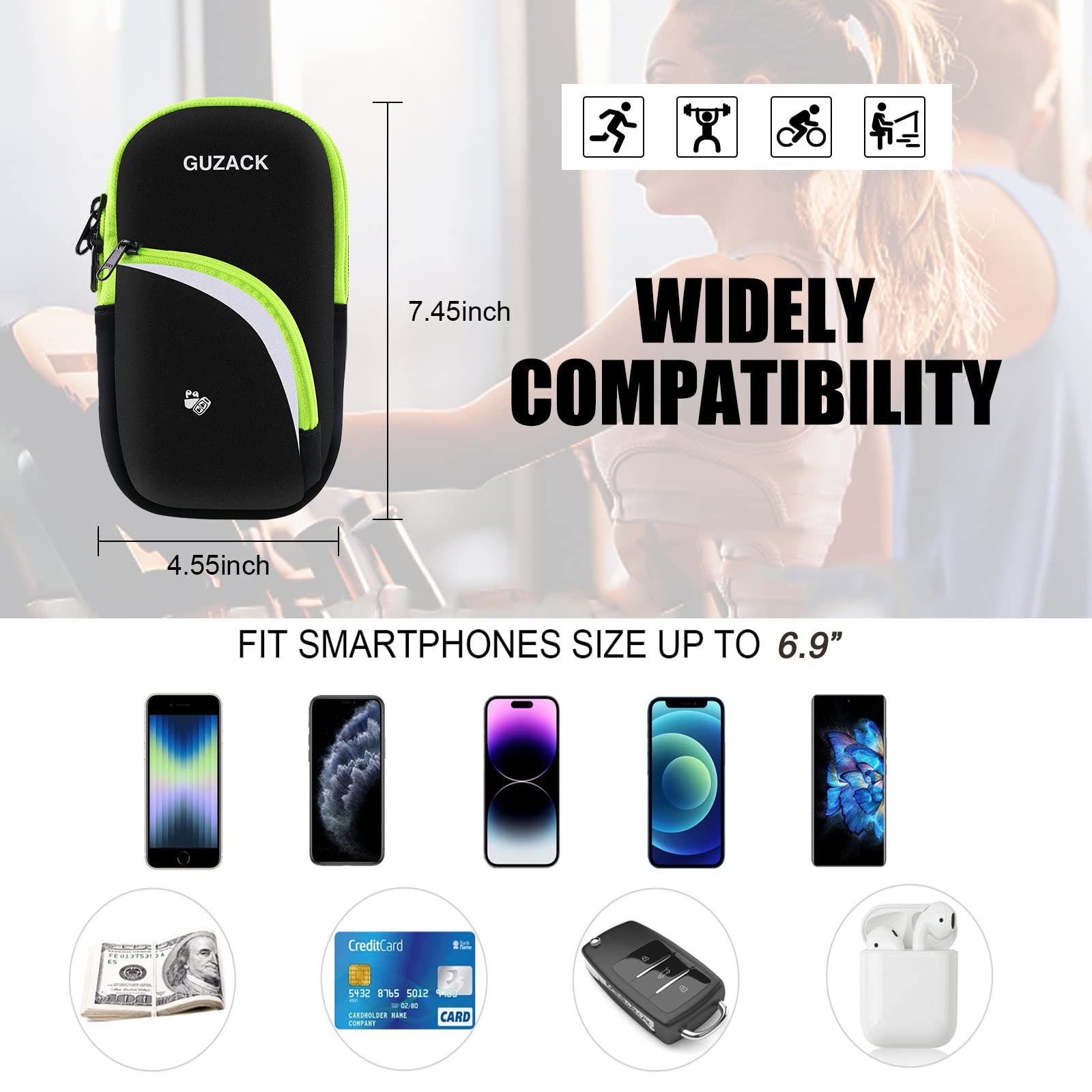 Running Armband Phone Holder - Adjustable Sports Armband Pouch for iPhone 16/15/14/13/12/11 Pro Max/XS/XR/X & Samsung Galaxy (Fits up to 6.9