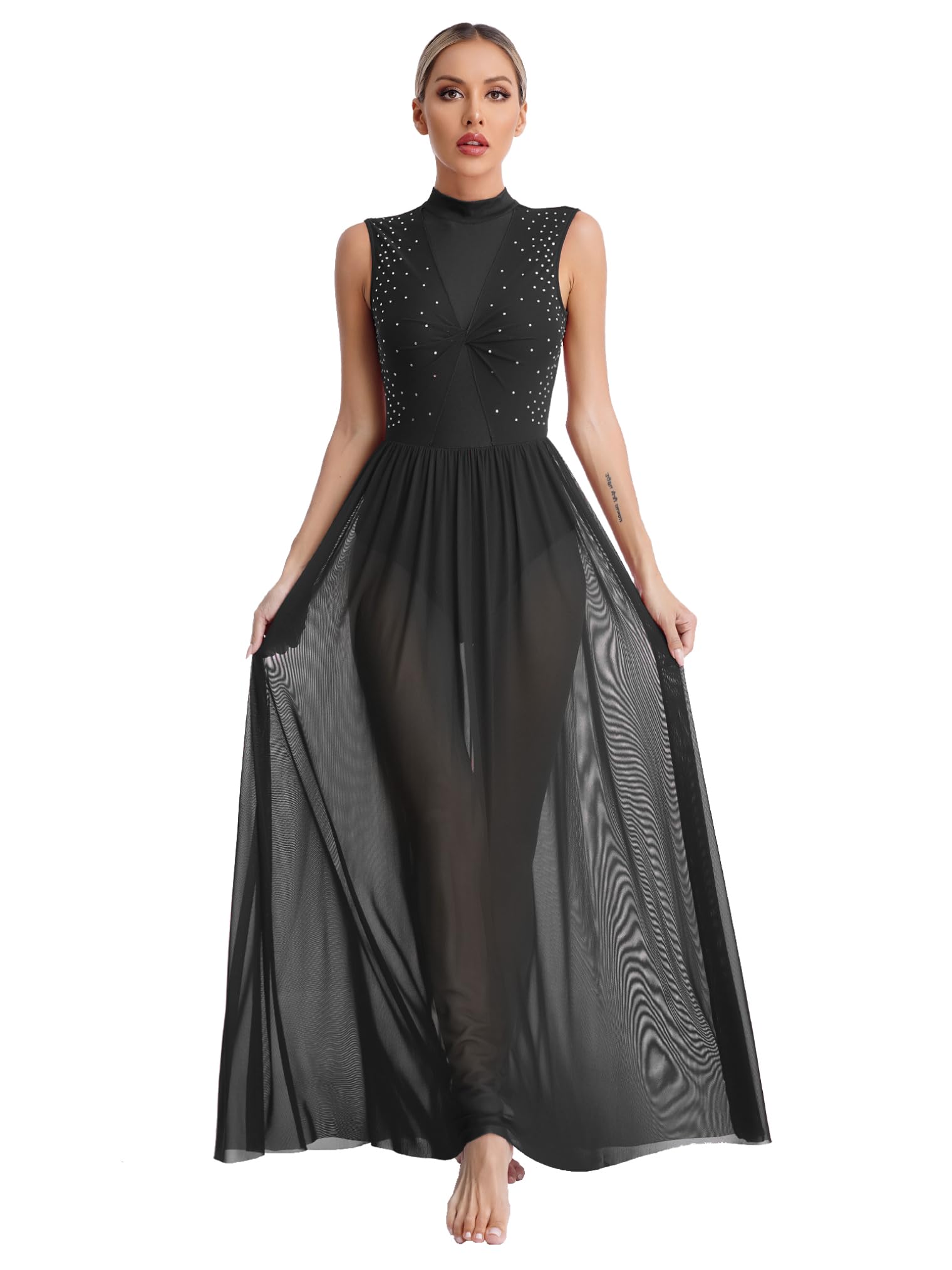 Hularka Women's Long Maxi Lyrical Dance Costume - Elegant Twisted Overlay Contemporary Ballet Dress for Performances & Competitions | Perfect for Modern Dance, Stage Shows & Recitals