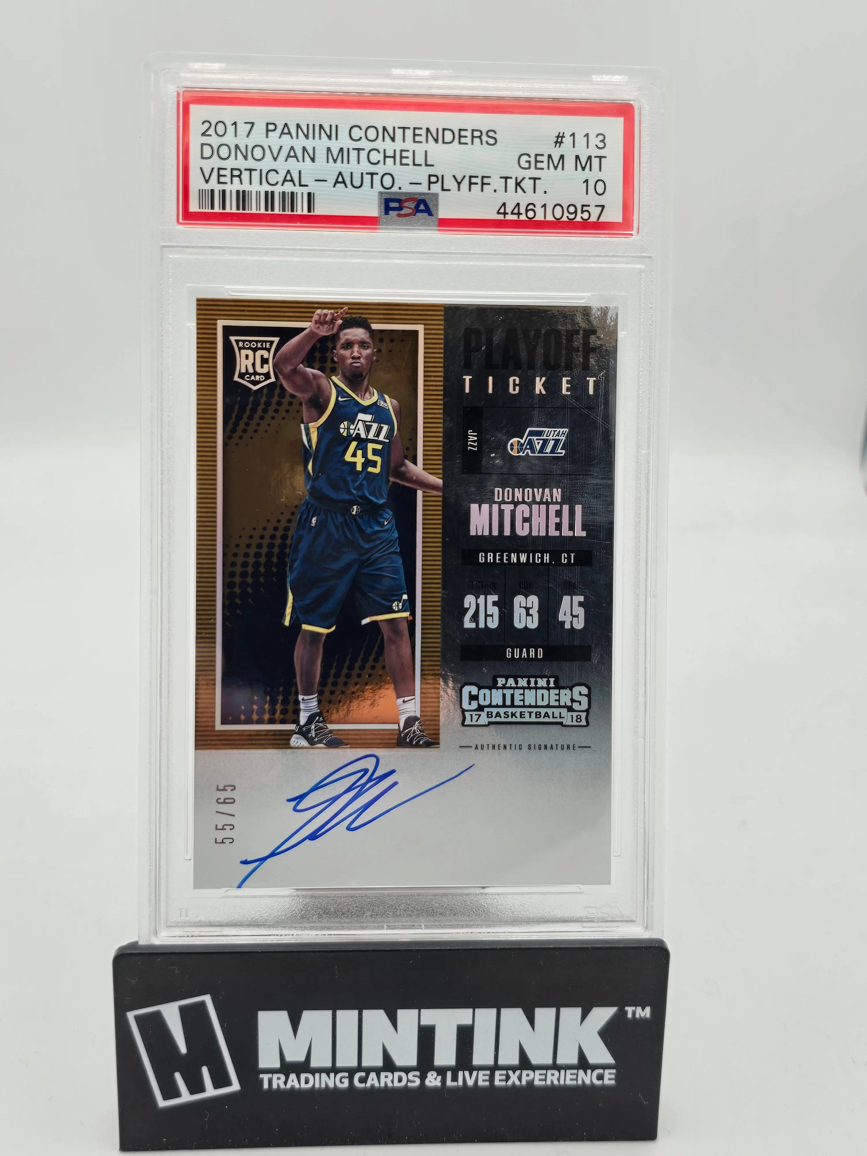 2017 Panini Contenders Donovan Mitchell Rookie Card Playoff Ticket Vertical Auto PSA 10 /65 - Perfect for NBA Collectors & Basketball Memorabilia Enthusiasts