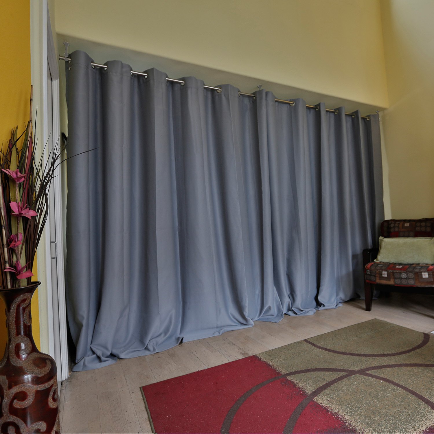 Hanging Room Divider Kit - X-Large 8ft Tall x 14ft-16ft Wide Slate Gray - Freestanding Partition for Privacy, Home Office, Studio & Event Spaces