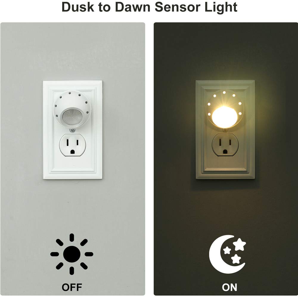 4-Pack Plug-in Night Light with Light Sensor, Warm White LED Bedroom Lights, 360° Rotating Swivel Base - Perfect for Hallways, Nurseries, Bathrooms & Staircases