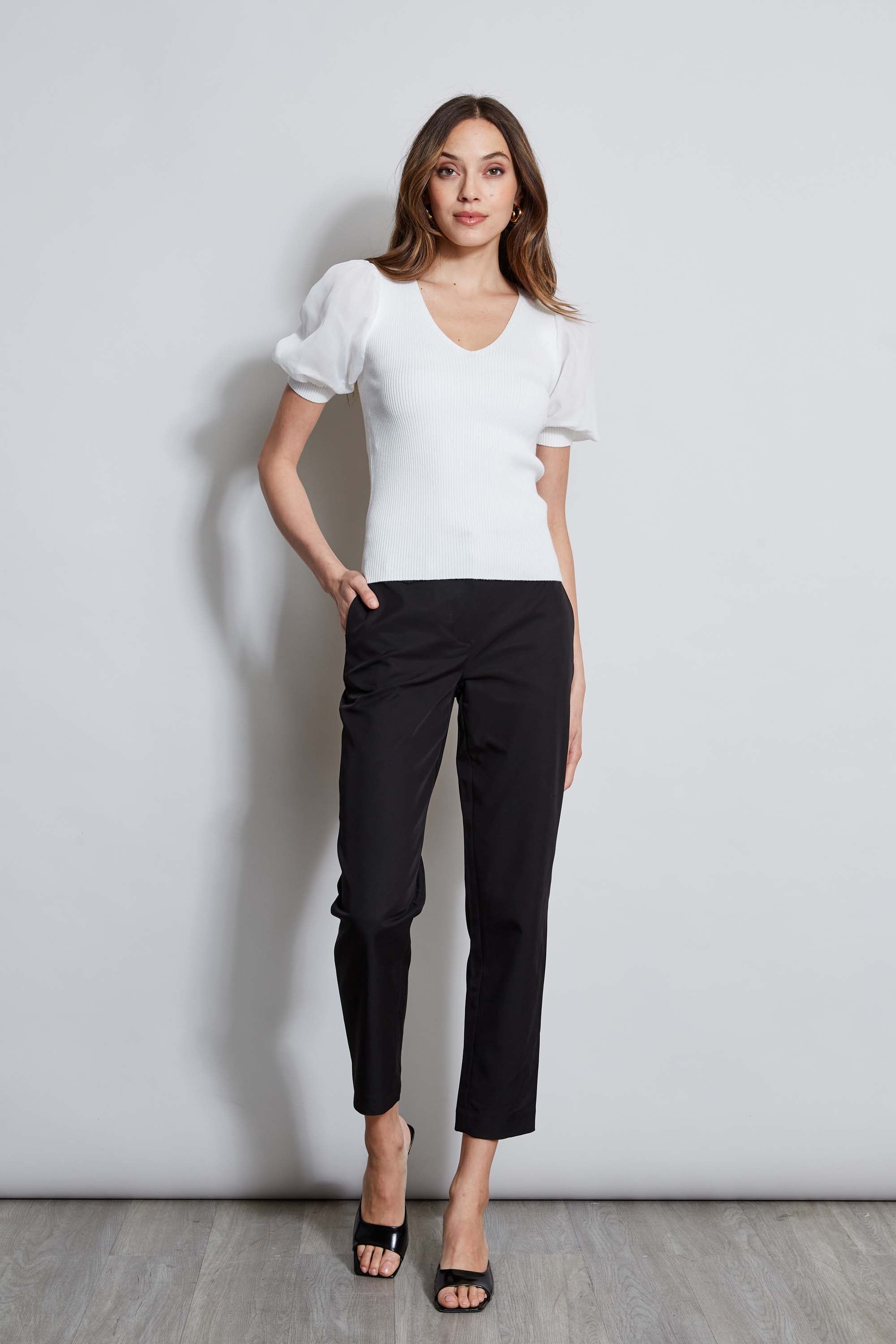 Tahari Women's Chiffon Sleeve Knit Top - Elegant Blouse for Work, Party & Date Night | Flowy Casual Shirt with Sheer Sleeves