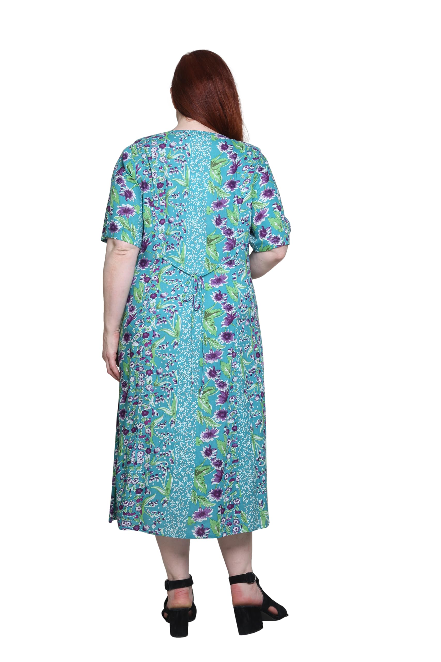LA CERA Women's Plus Size Pleated Maxi Dress - 100% Rayon V-Neck Floral Print with Button Closure & Side Pockets | Casual Summer Dress for Beach, Vacation and Outdoor Events