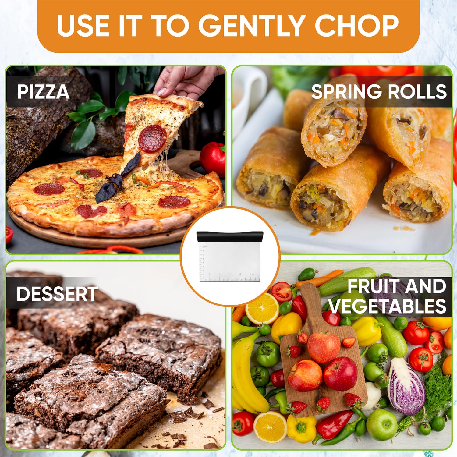 Spring Chef Stainless Steel Bench Scraper - Dough Cutter & Pastry Scraper for Baking Pizza, Bread, Cake - Kitchen Tool with Measurement Markings - Perfect for Home Bakers & Professional Chefs - Black
