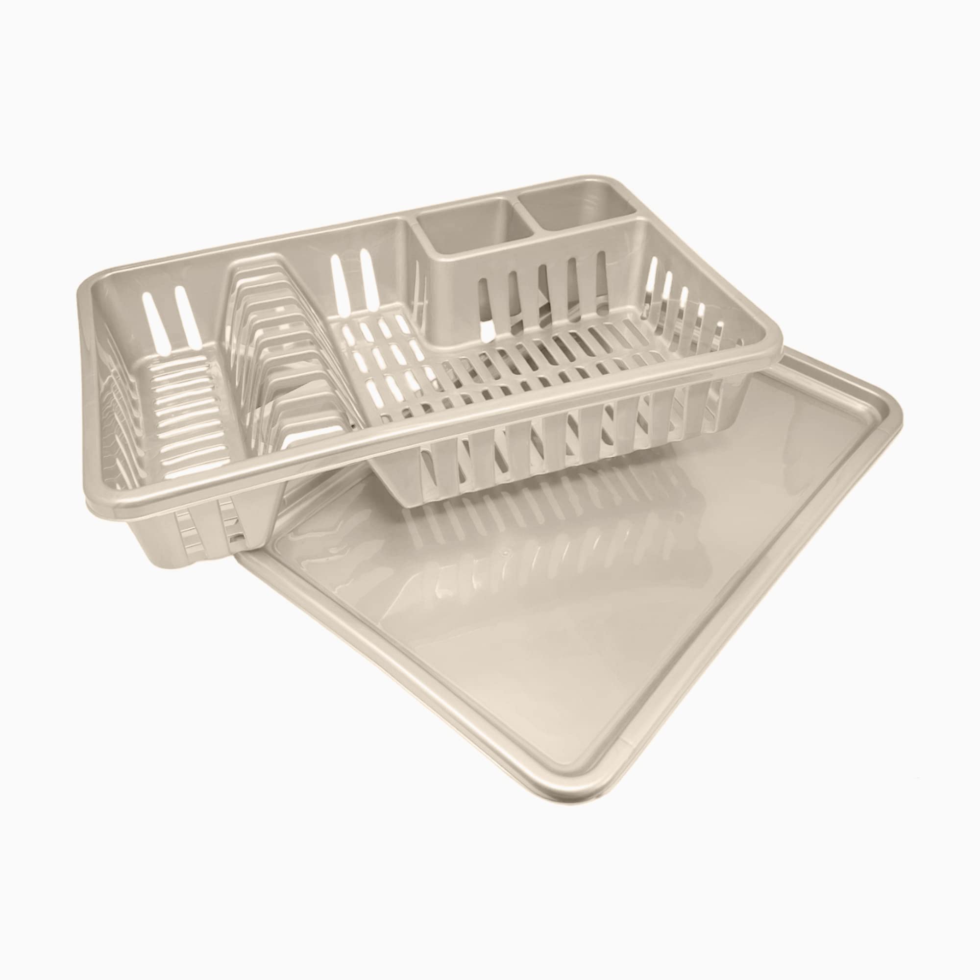 Plastic Dish Drainer Rack & Sink Tray - 45 x 29.7 x 8cm Taupe Kitchen Organizer for Plates, Cutlery & Utensils | Space-Saving Drying Solution for Small Kitchens, RVs & Dorm Rooms