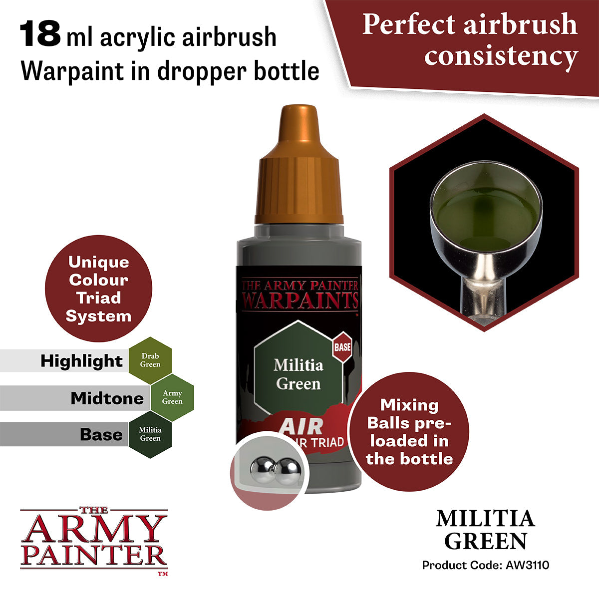 Warpaints Air Militia Green - Premium Matte Finish Spray Paint for Models, Miniatures & DIY Projects - Perfect for Warhammer, Cosplay & Custom Crafts