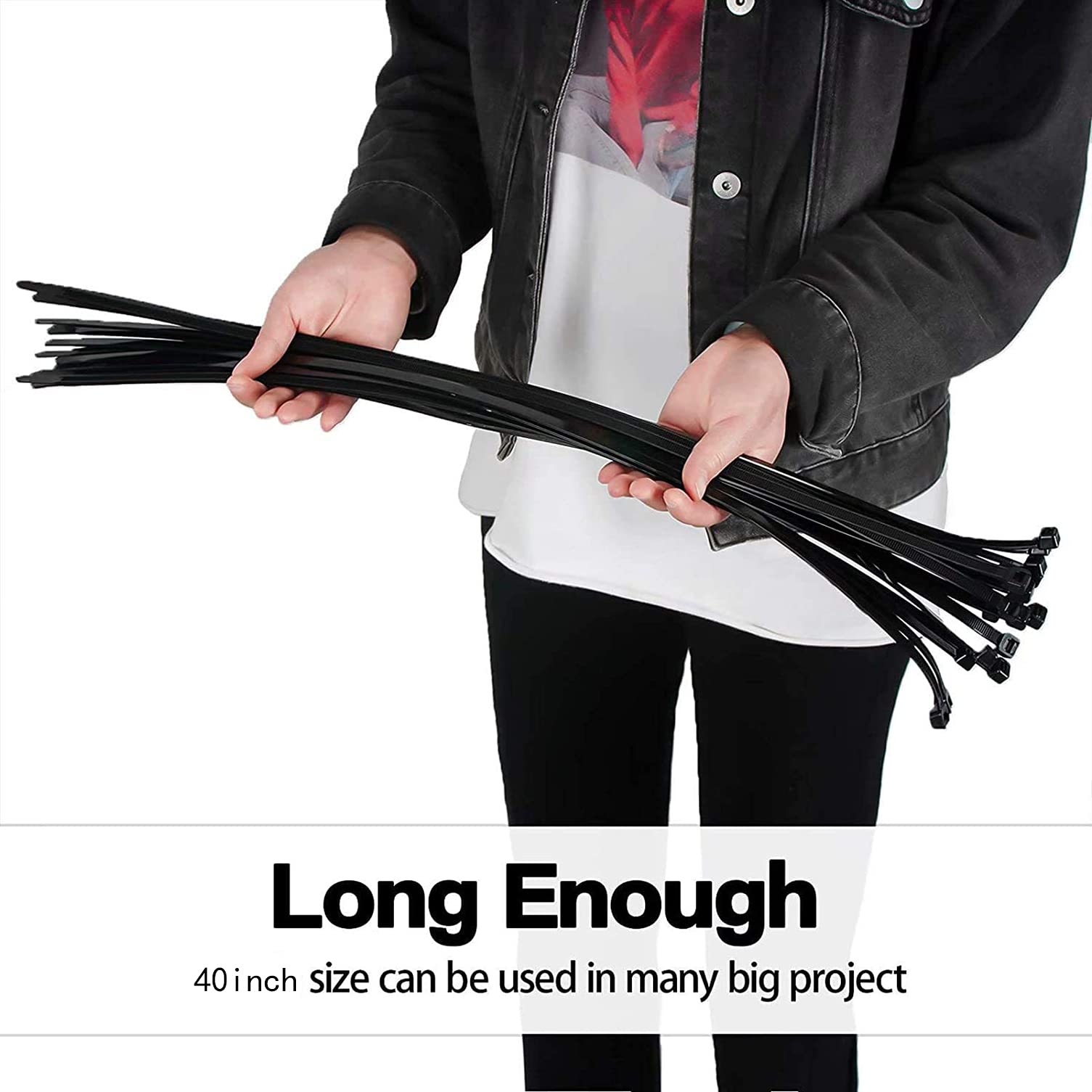 40 Inch Heavy Duty Extra Large Zip Ties - 200LBS Tensile Strength, Black Outdoor Cable Ties (19 Pack) for Securing Wires, Bundling Cables, Organizing Tools & Garden Use