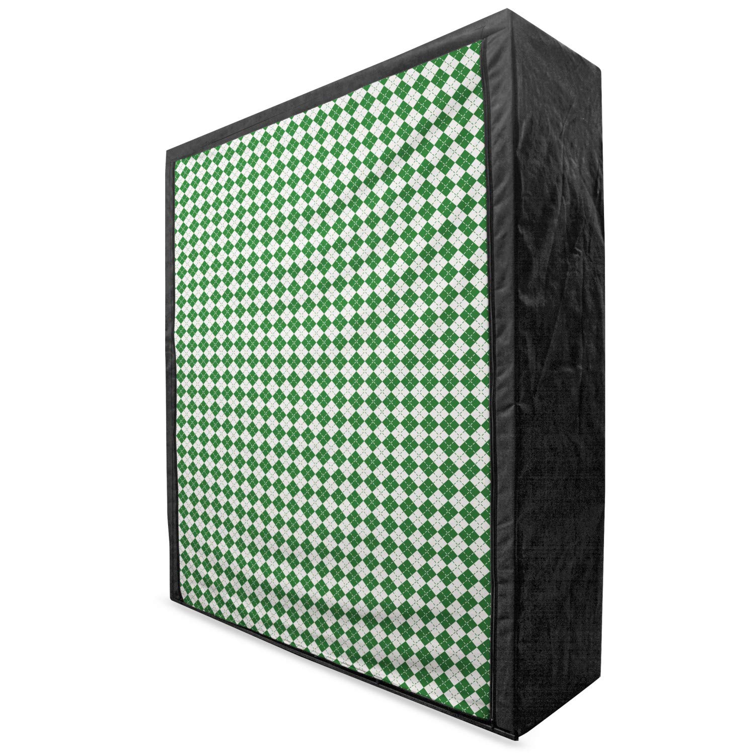 Ambesonne Christmas Portable Fabric Wardrobe - Vintage Scottish Argyle Checkered Pattern - 59 Inch Clothing Organizer with Shelves - Green & White Holiday Storage Solution for Bedroom, Guest Room or Seasonal Decor
