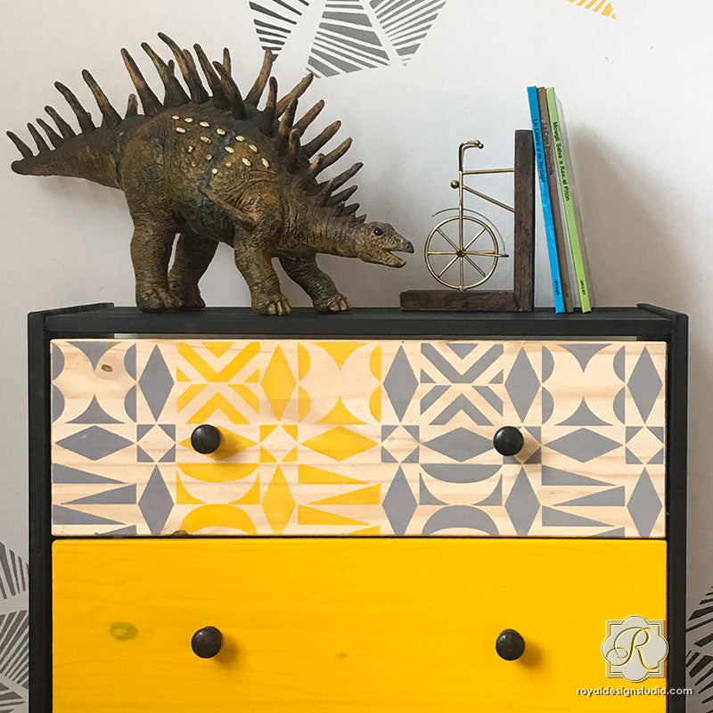 Opposites Attract Modern Tribal Tile Stencil - DIY Home Decor, Wall & Floor Patterns - Perfect for Kitchen Backsplash, Bathroom Renovation & Craft Projects