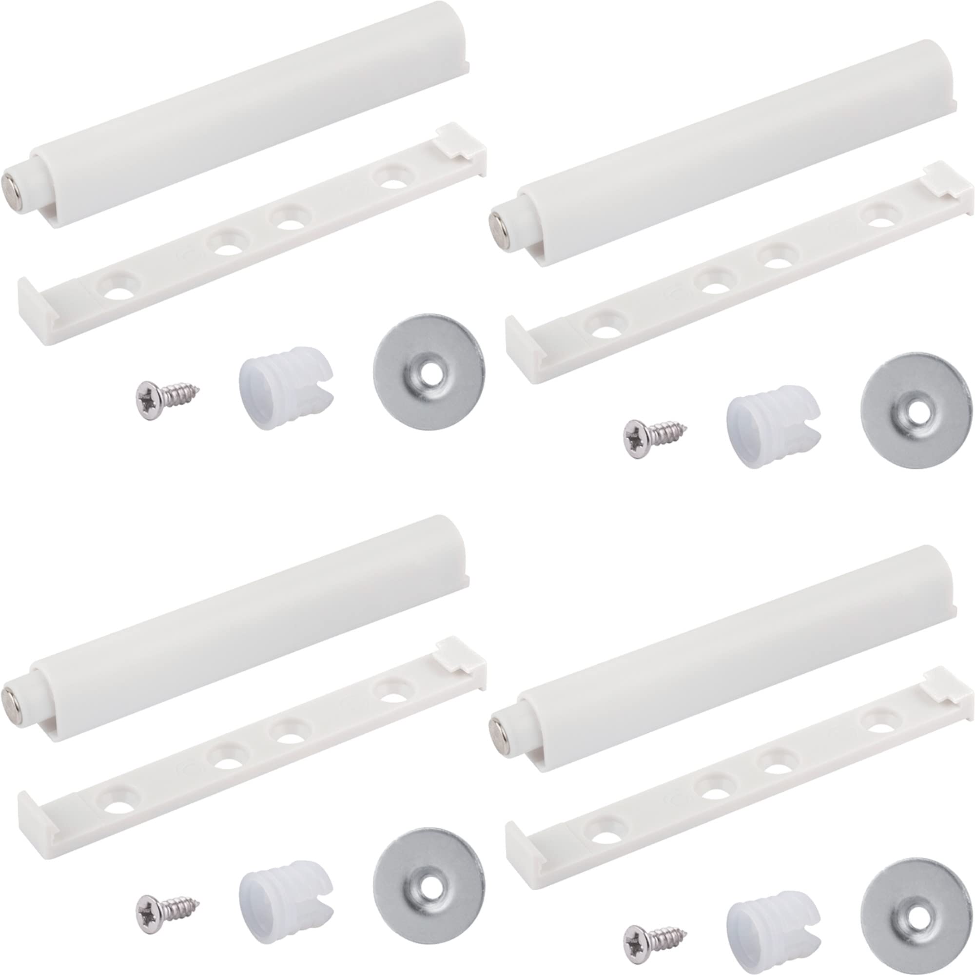 4-Pack Magnetic Cabinet Door Closer Push to Open System - Easy One-Push Open & Close, White - Perfect for Kitchen, Wardrobe, and Office Storage Organization
