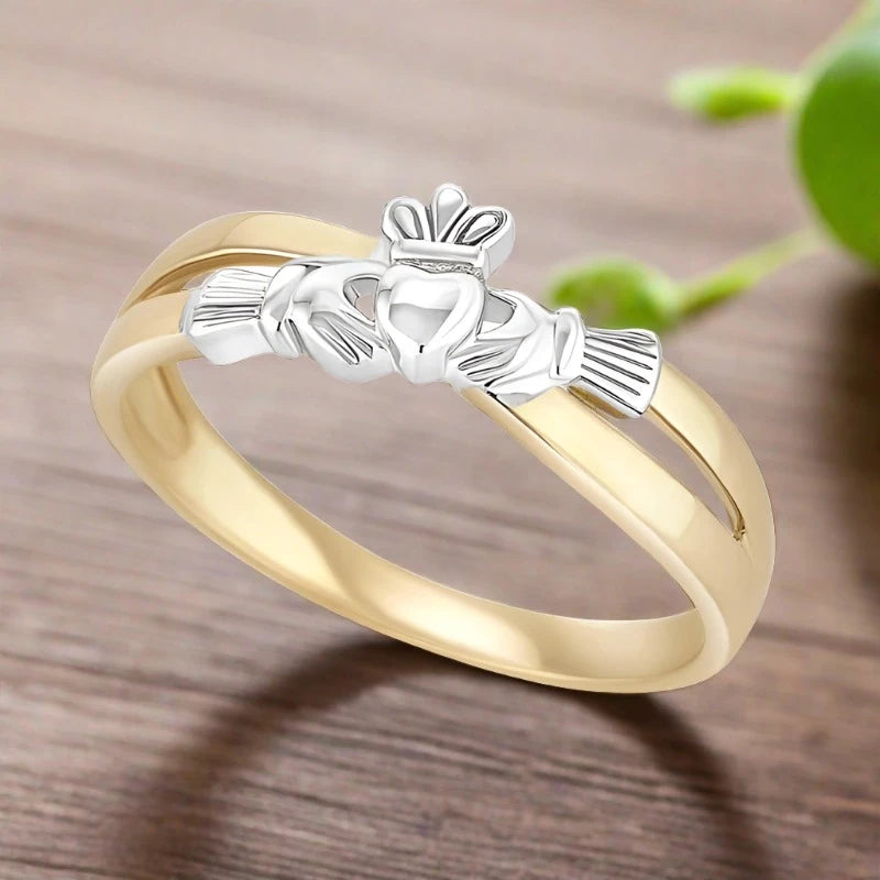 Claddagh Crossover Ring for Women - Irish Love Friendship Loyalty Wedding Promise Ring - Perfect for Valentine's Day, Anniversary & Celtic Jewelry Gifts