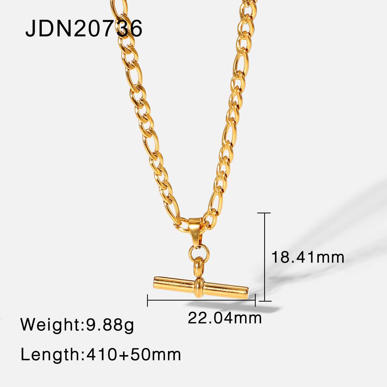 18K Gold Plated Figaro & Rope Chain T Bar Pendant Necklace for Women - Elegant Layering Jewelry Gift for Birthday, Anniversary & Valentine's Day | JDN735