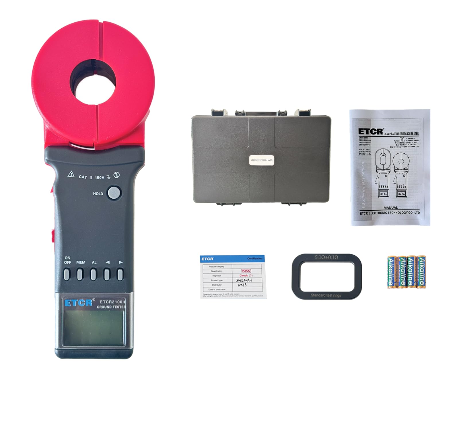 ETCR2100+ Digital Clamp Ground Resistance Tester - 0.010Ω to 1200Ω Earth Resistance Meter with Double Insulation - Perfect for Electricians, Solar Panel Installations & Industrial Electrical Maintenance